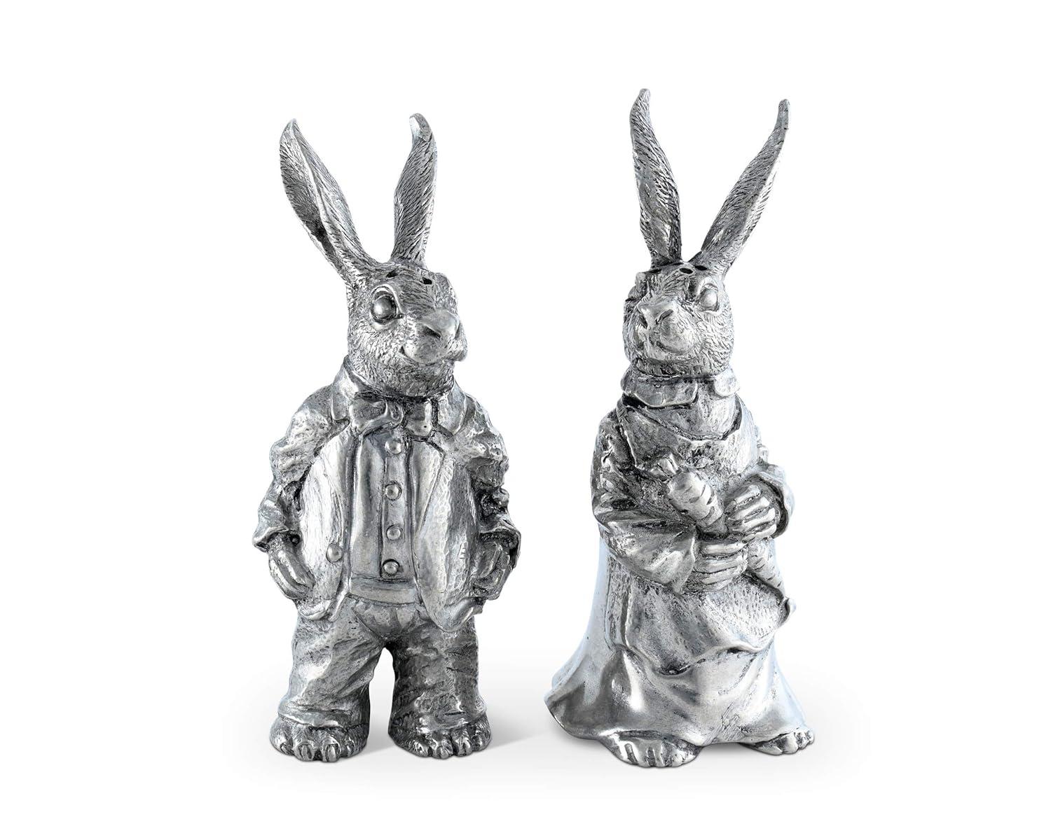 Vagabond House Garden Friends Easter Pewter Dressed Rabbits Salt and Pepper Shakers Set