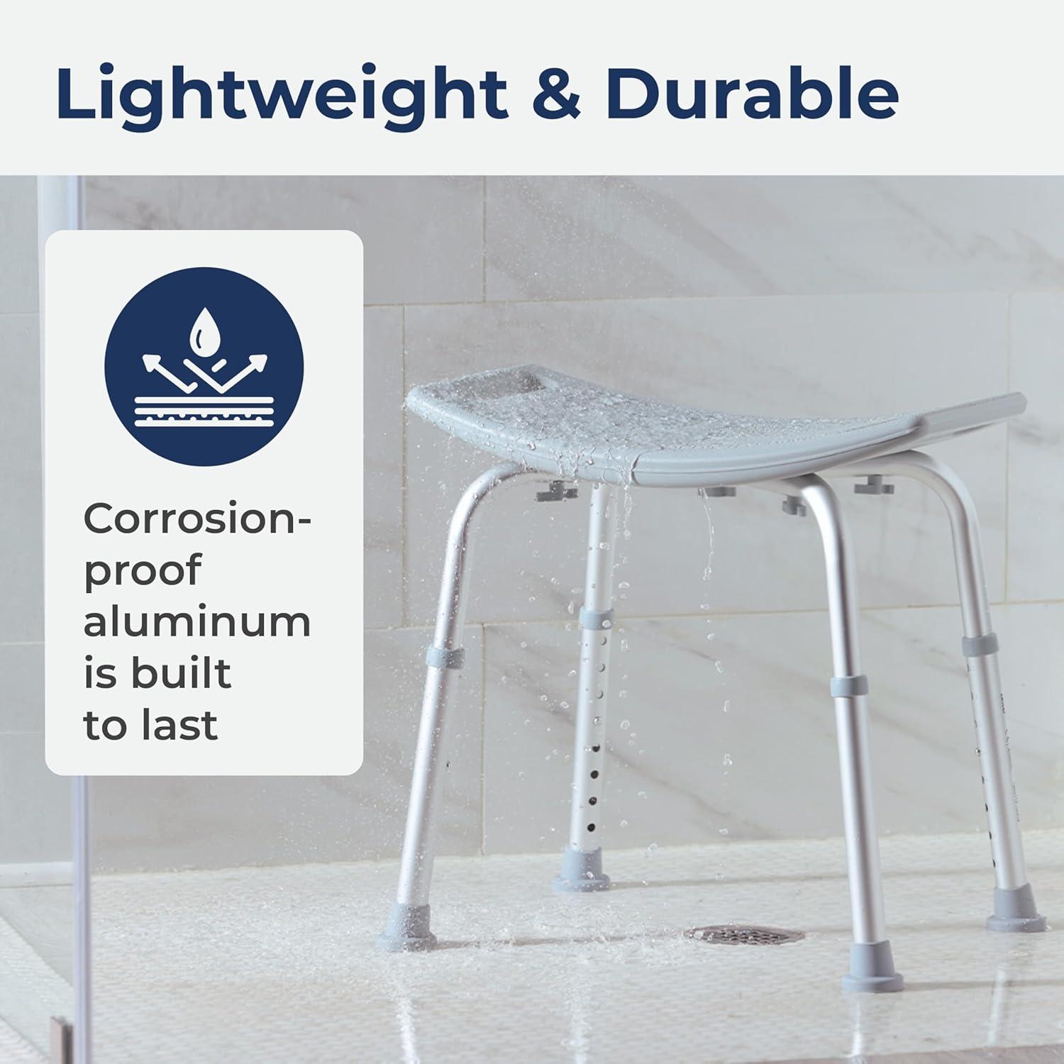 Adjustable Gray Aluminum Shower Stool with Suction Feet