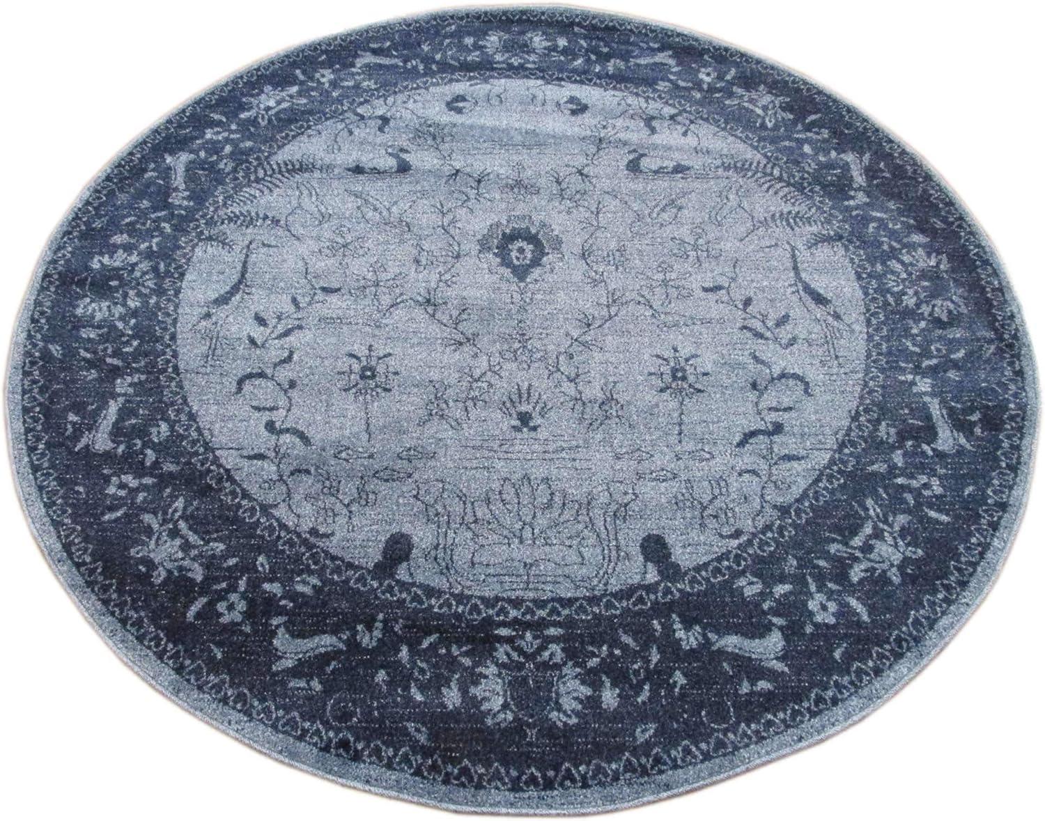 Unique Loom La Jolla Collection Area Rug - Floral (6' 1" Round Blue/Navy Blue)