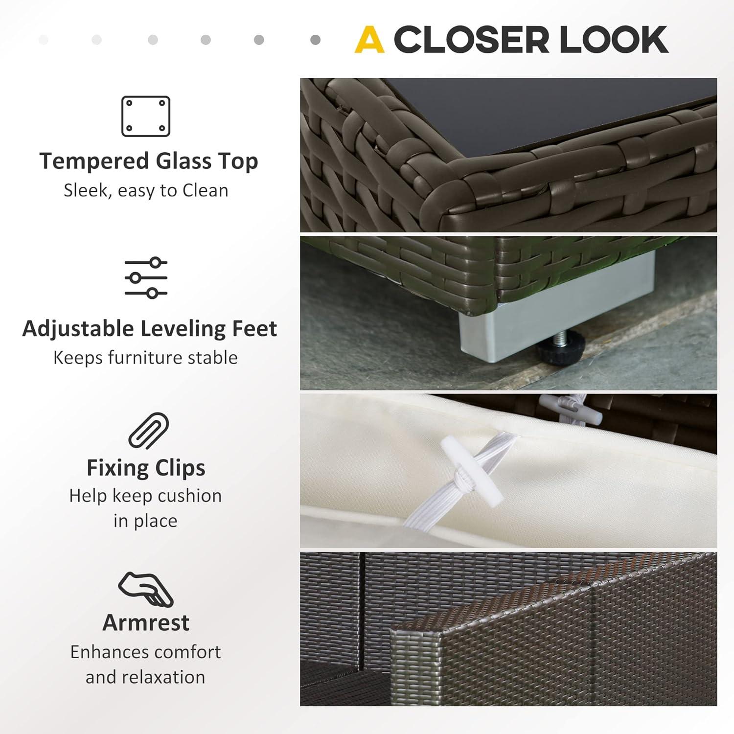 Outsunny 7 Piece Outdoor Patio Furniture Set, PE Rattan Wicker Sectional Sofa Set with Couch Cushions, Pillows, Coffee Table, Cream White