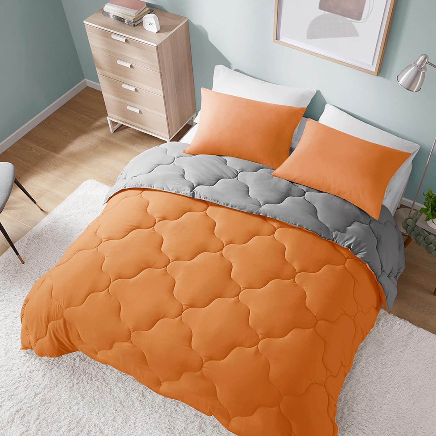 Comfort Spaces King Size Comforter Sets, 3-Piece Reversible Bedding Set, Comforter Bed Set, Orange/Grey