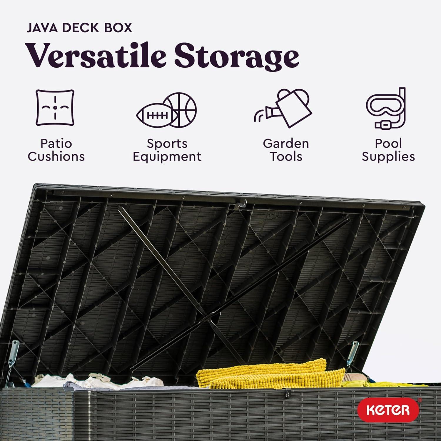 Keter Keter Java 230 Gallon XXL Durable Resin Outdoor Storage and Organization Deck Box Ideal For Garden Patio Furniture and Supplies