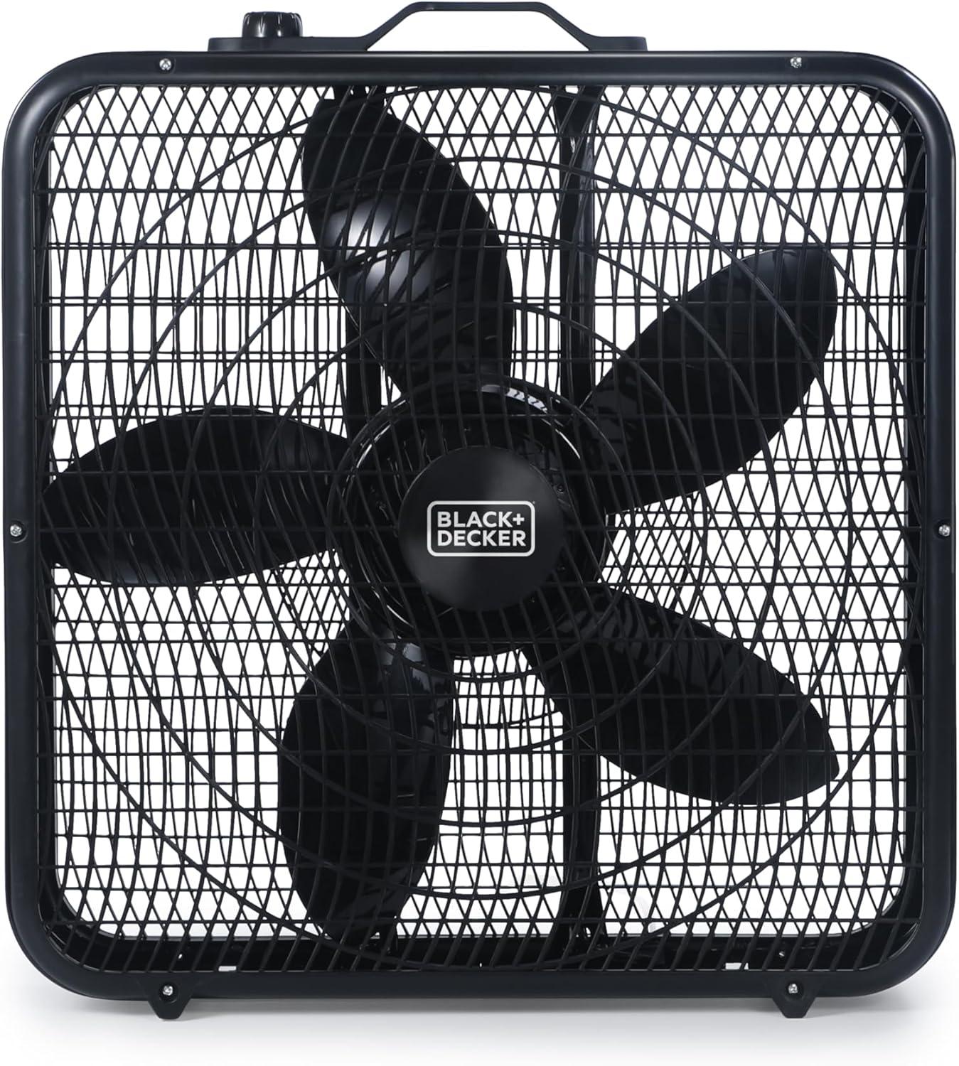 BLACK+DECKER BFP Series BLACK+DECKER 20” Box Fan with 3 Speed Settings, Powerful 80W Motor, 5-Blade Box Fan with Carry Handle, Rotary Knob, Black