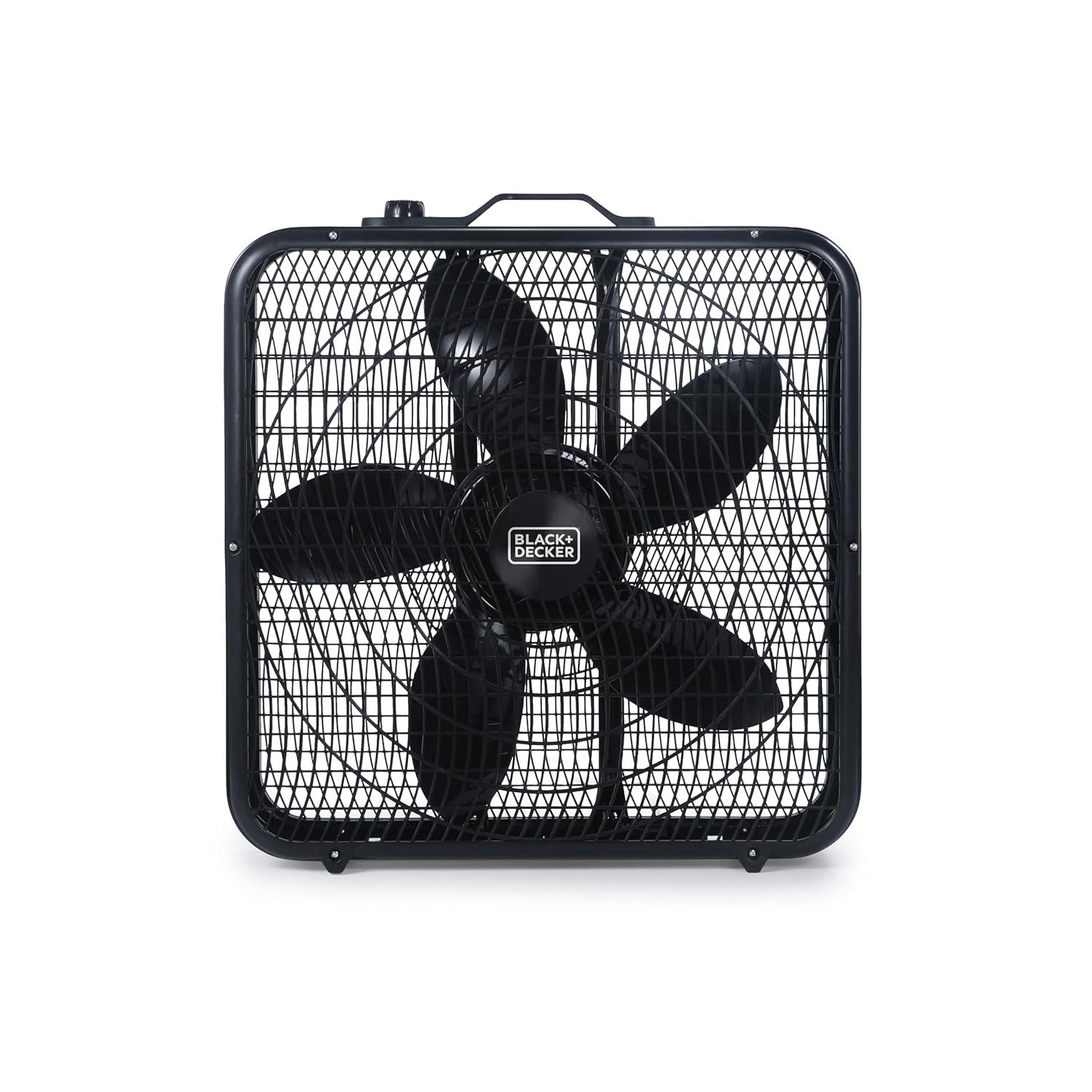 BLACK+DECKER BFP Series BLACK+DECKER 20” Box Fan with 3 Speed Settings, Powerful 80W Motor, 5-Blade Box Fan with Carry Handle, Rotary Knob, Black