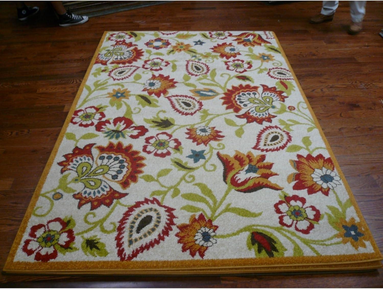 Ivory Floral Symphony Synthetic Rug 8' x 10' - Easy Care & Stain-Resistant