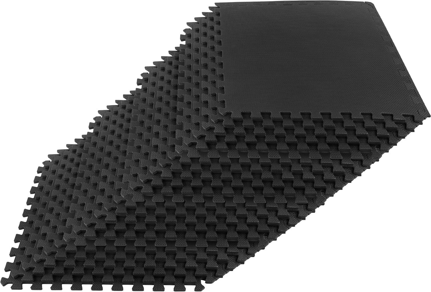 EVA Foam Mat Tiles 24-Pack - 96 SQ FT of Interlocking Padding for Garage, Playroom, or Gym Flooring - Exercise Mat or Baby Playmat by Stalwart (Black)