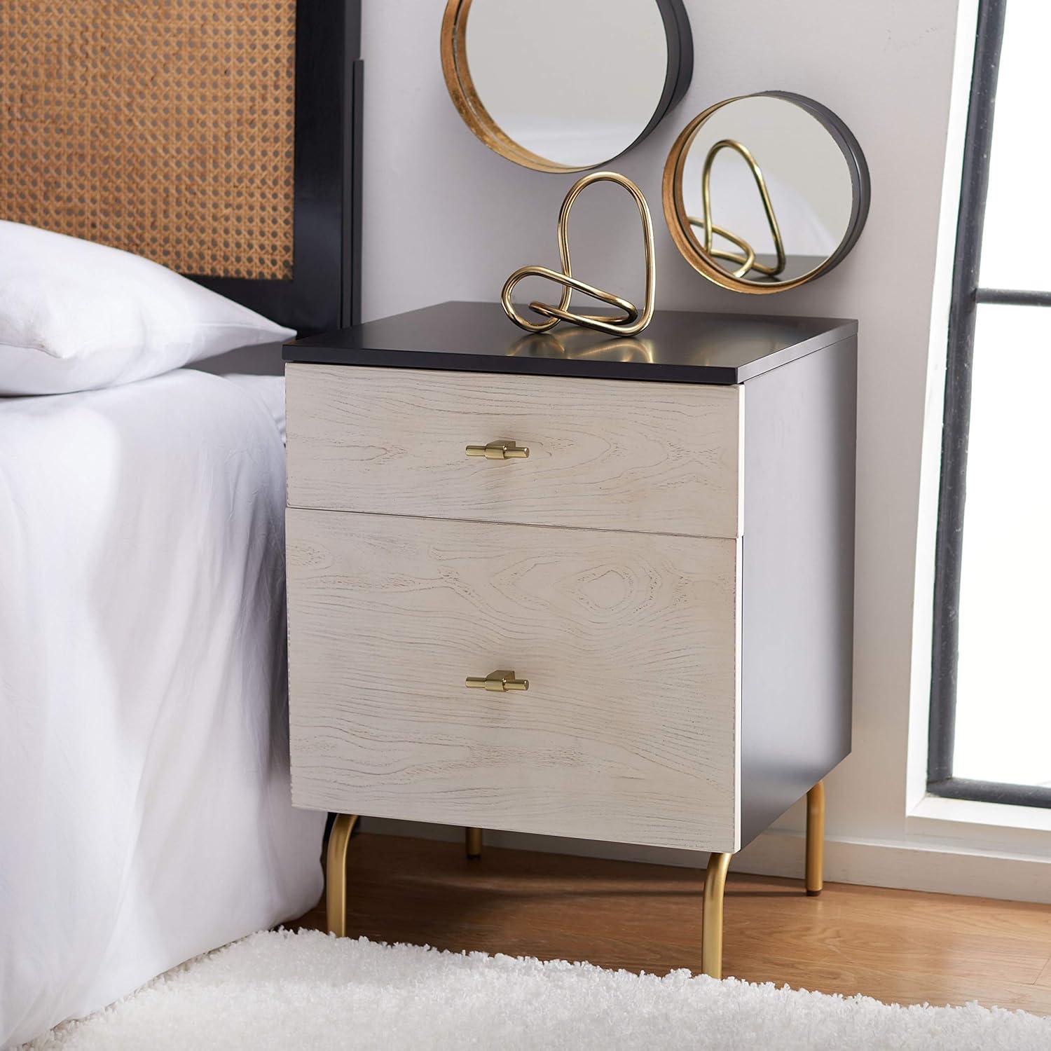 Genevieve Mid-Century Mahogany 2-Drawer Nightstand in Black/White Washed