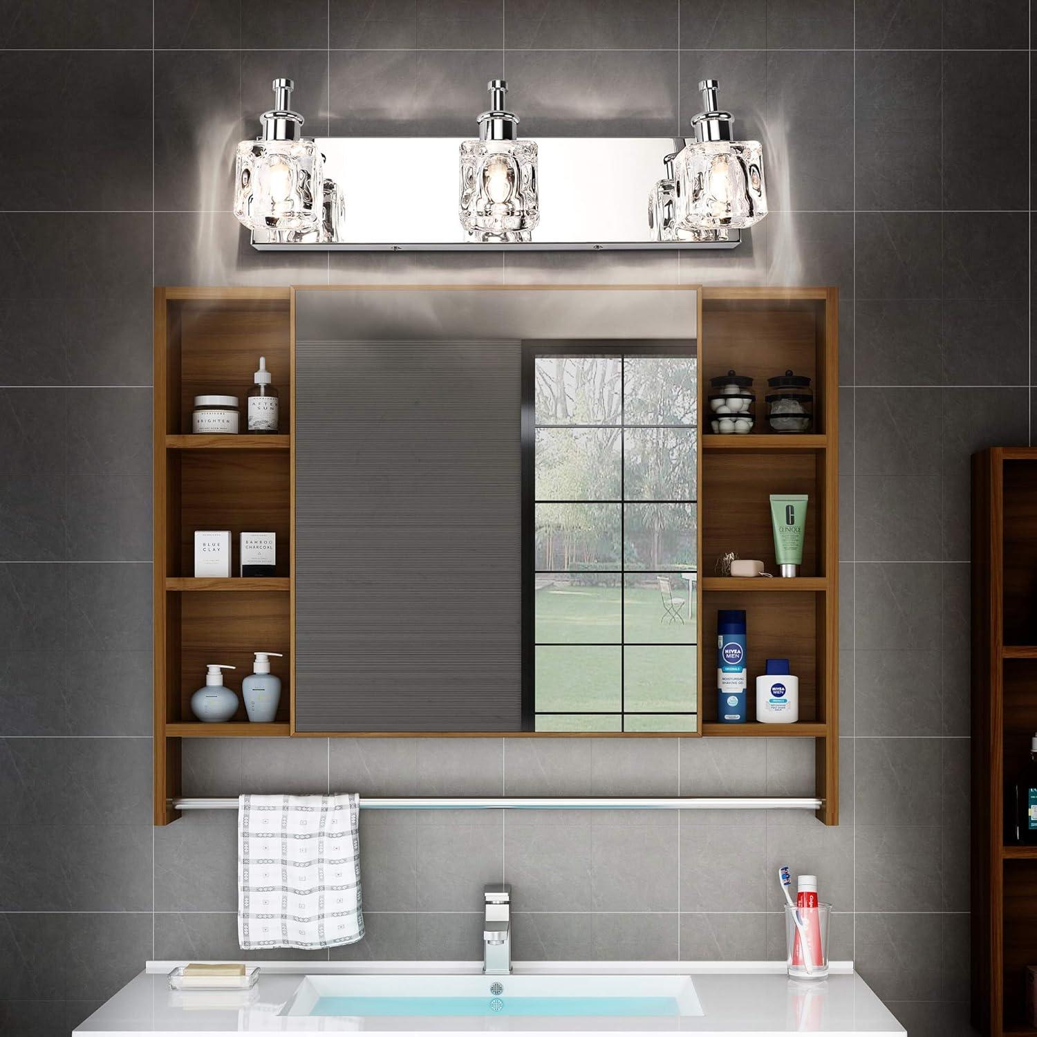 PRESDE Black Crystal Bathroom Lights Fixtures Over Mirror Modern 3 Light Vanity Lighting Bathroom Wall Light Fixtures(Exclude Bulb)