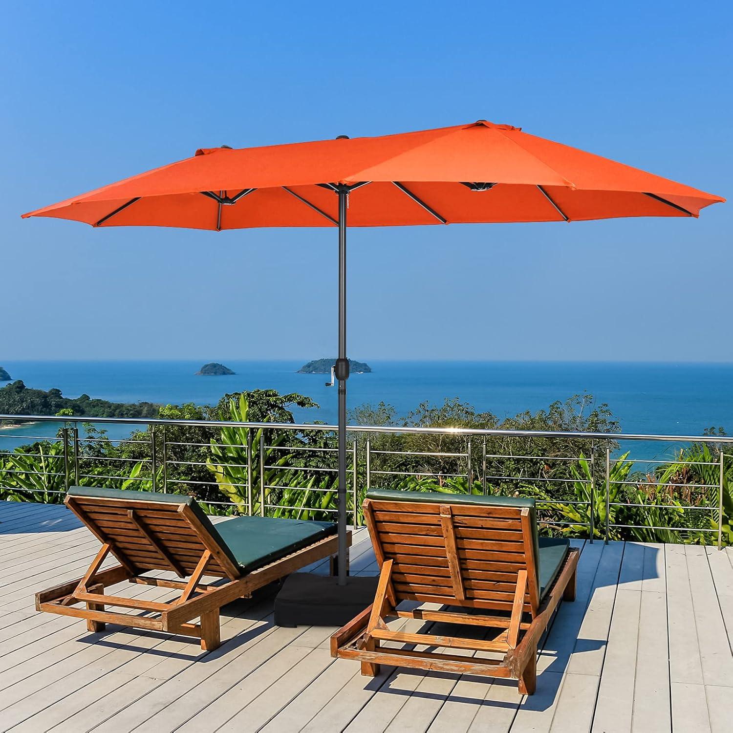 15 Ft Orange Double-Sided Patio Umbrella with Hand-Crank