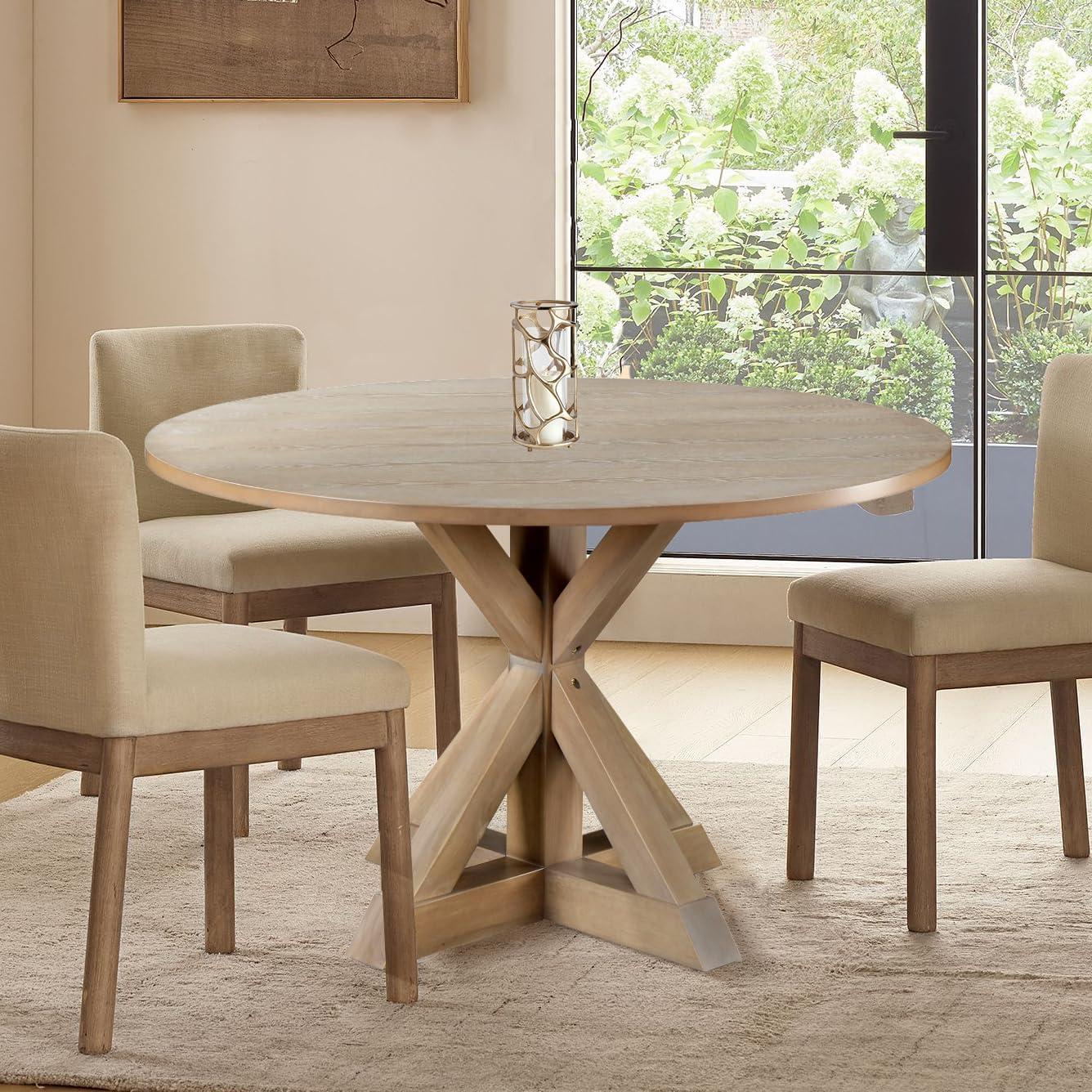 Finch Alfred Round Solid Wood Rustic Dining Table