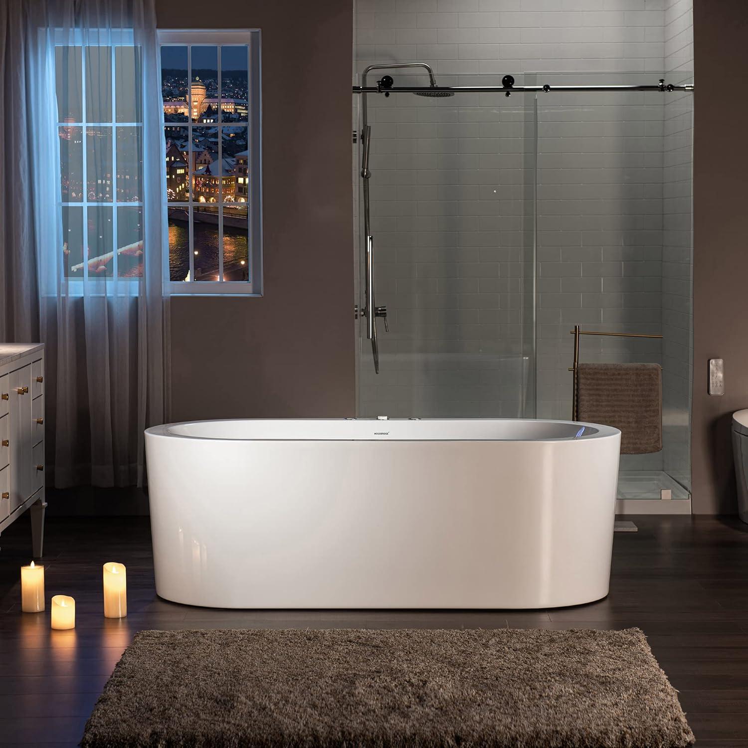 59" x 30" Freestanding Air Soaking Acrylic Bathtub with 208 Jets, 7 Colors LED Lights, Chromatherapy