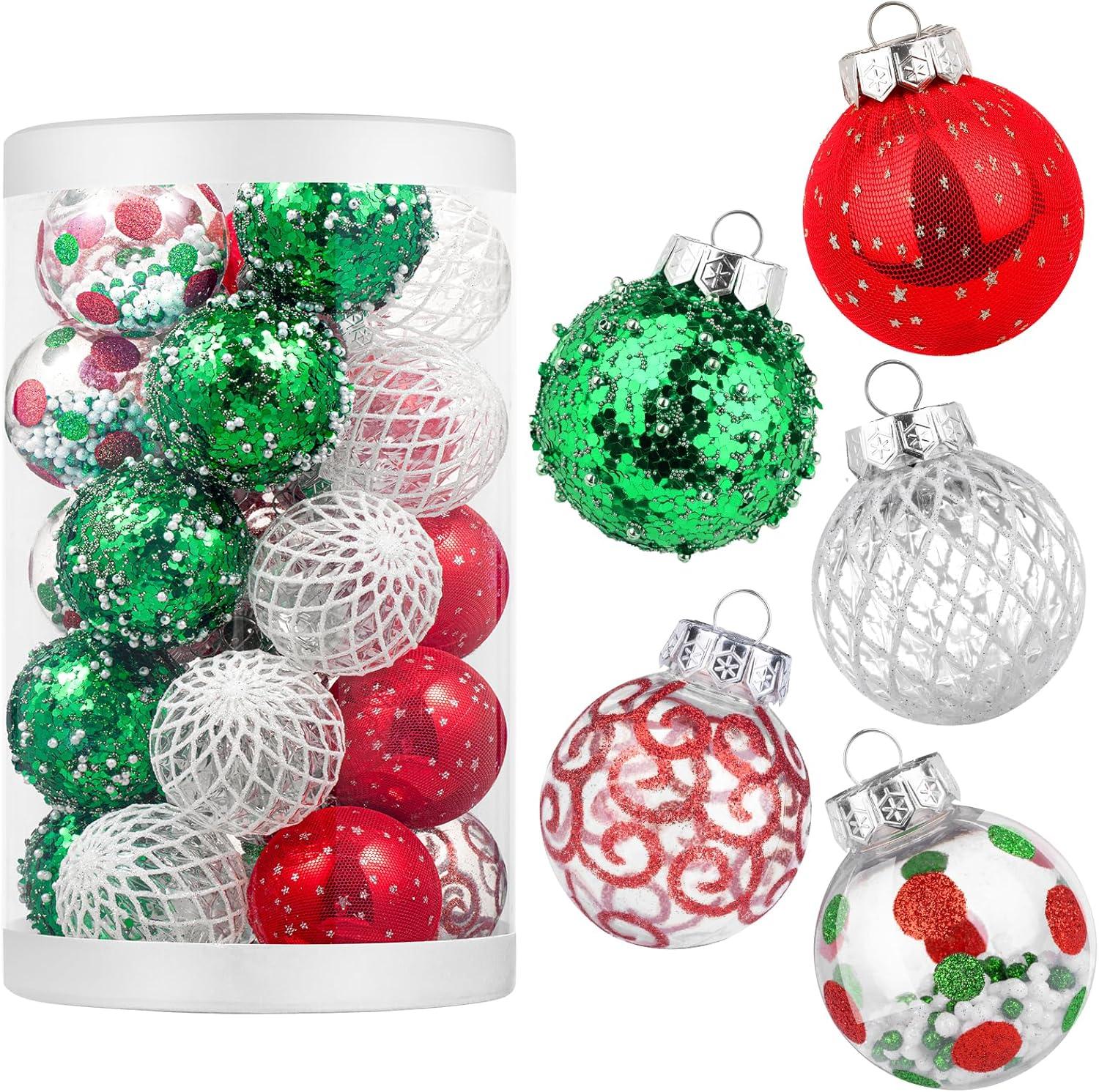 Christmas JoyMoreHome 25Pcs Christmas Tree Ball Ornaments 2.36" Red White Shatterproof Hanging Christmas Ball Ornaments for Xmas New Year Birthday Home Party Supplies