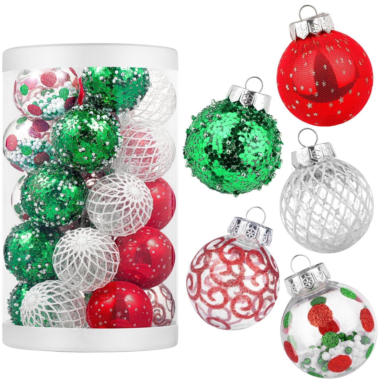 Christmas JoyMoreHome 25Pcs Christmas Tree Ball Ornaments 2.36" Red White Shatterproof Hanging Christmas Ball Ornaments for Xmas New Year Birthday Home Party Supplies