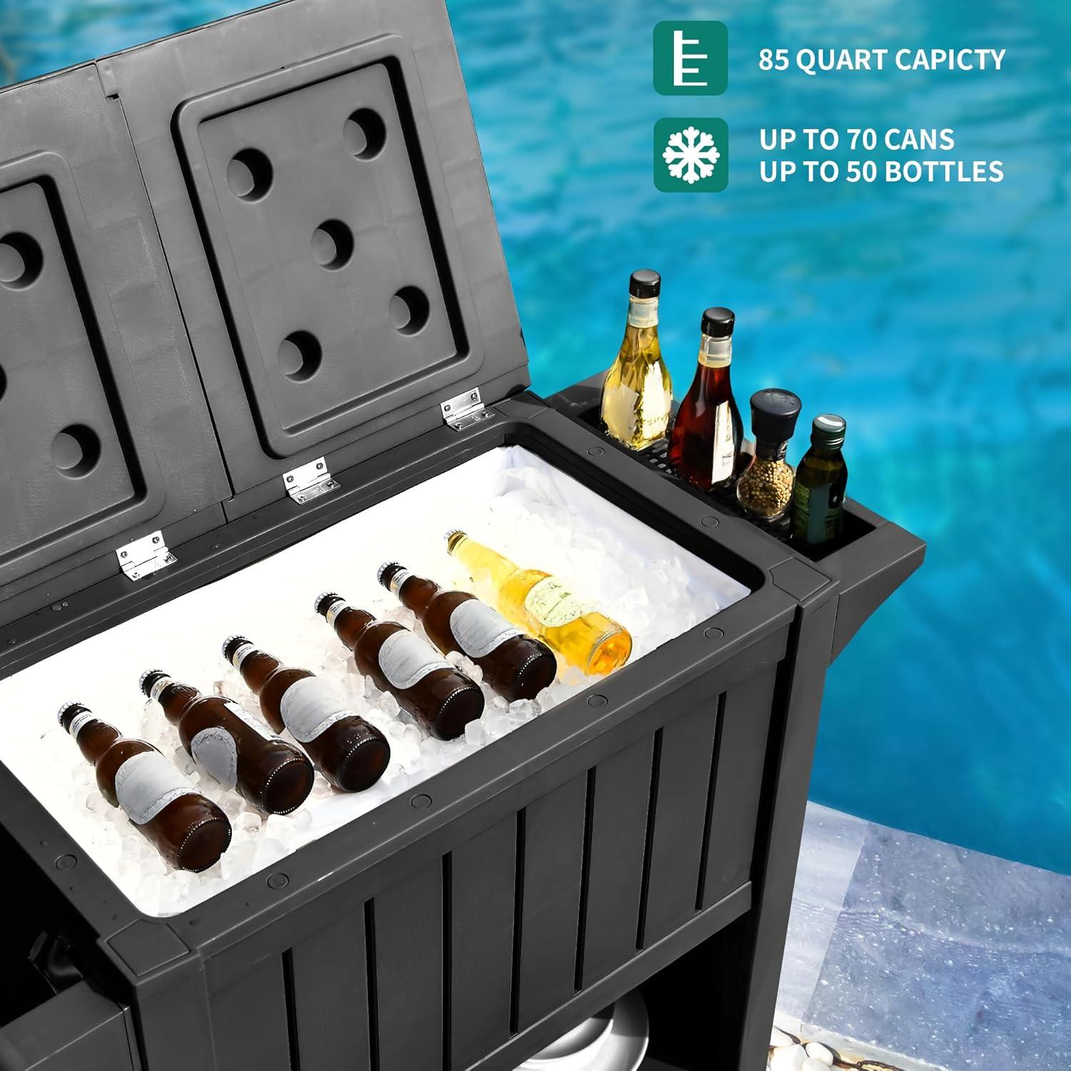 YITAHOME 85 Quart Rolling Cooler Cart with Bottle Opener Drainage, Portable Cooler on Wheels, Outdoor Beverage Cart Ice Chest for Patio Pool Deck Party BBQ Cookouts (Taupe)