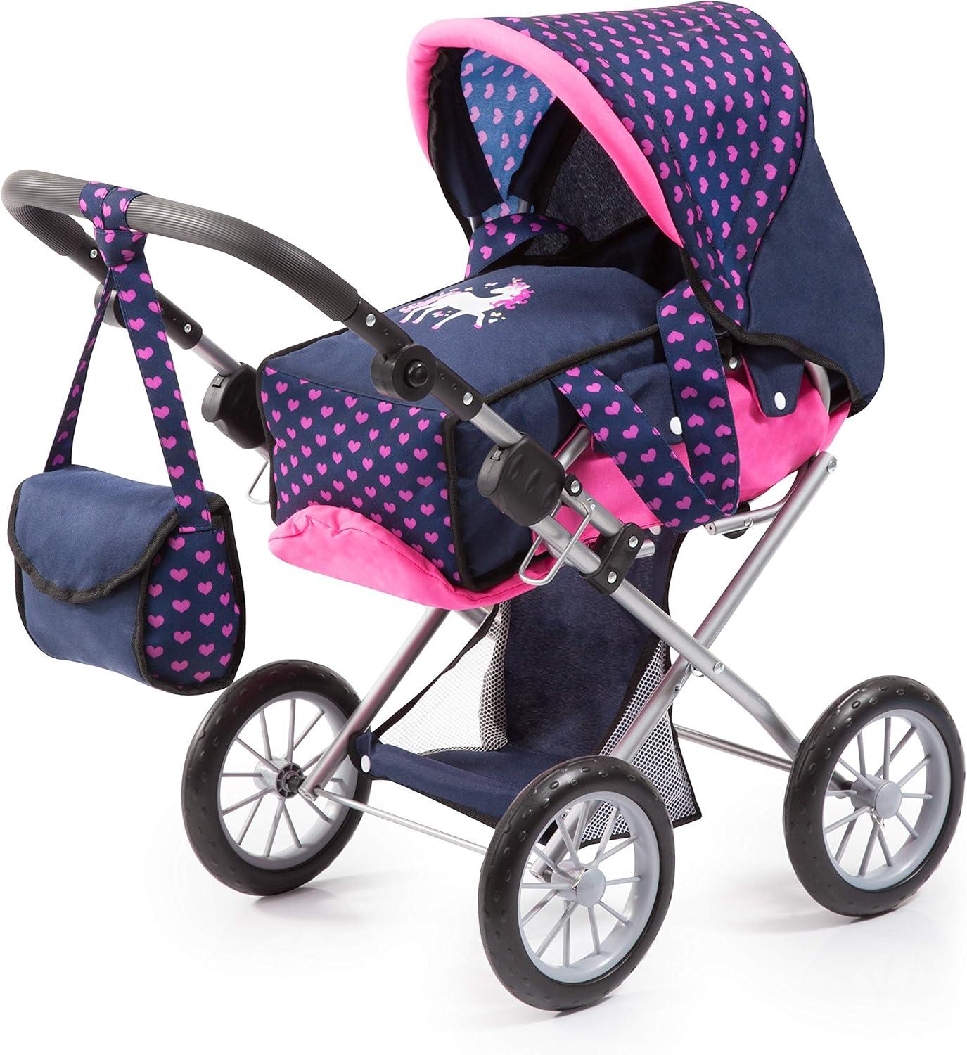 Bayer Design Baby Doll City Star Pram in Polka Dots, Blue/Pink