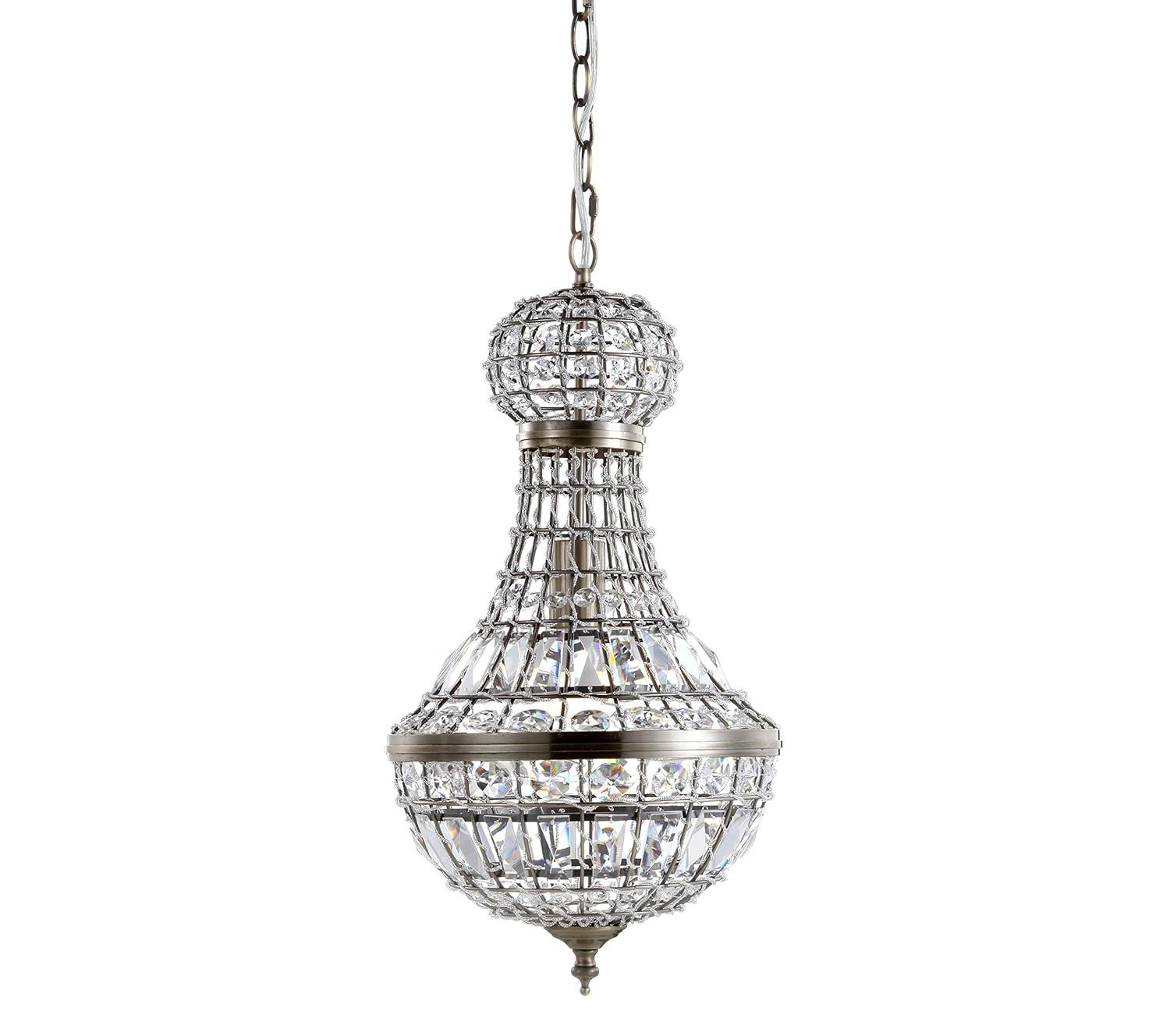 Regina 10" Crystal/Metal Empire LED Pendant, Antique Brass