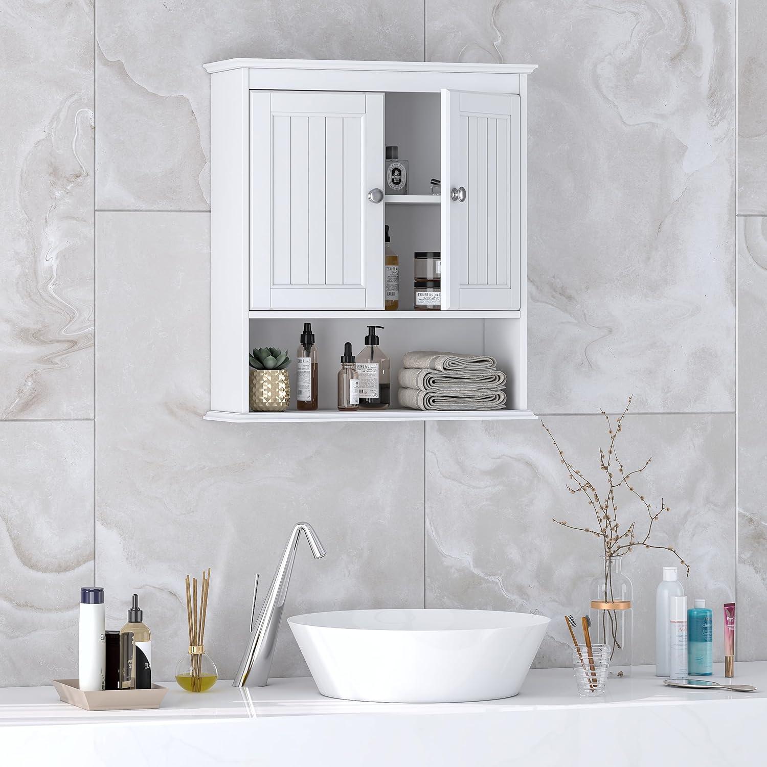 Spirich Home Bathroom Cabinet Wall Mounted with Doors, Wood Hanging Cabinet, Wall Cabinets with Doors and Shelves Over The Toilet, Bathroom Wall Cabinet White