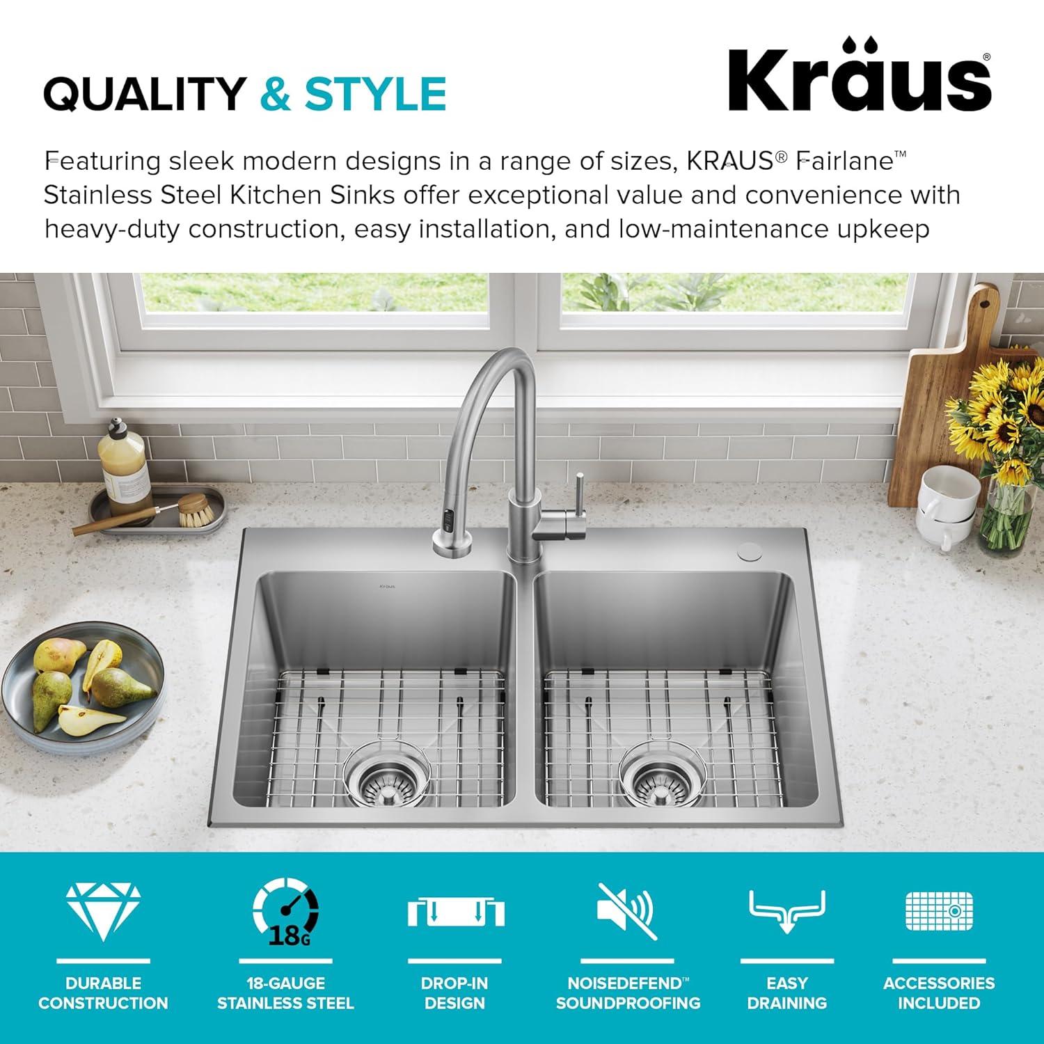 KRAUS Fairlane 18-Gauge Stainless Steel Kitchen Sink