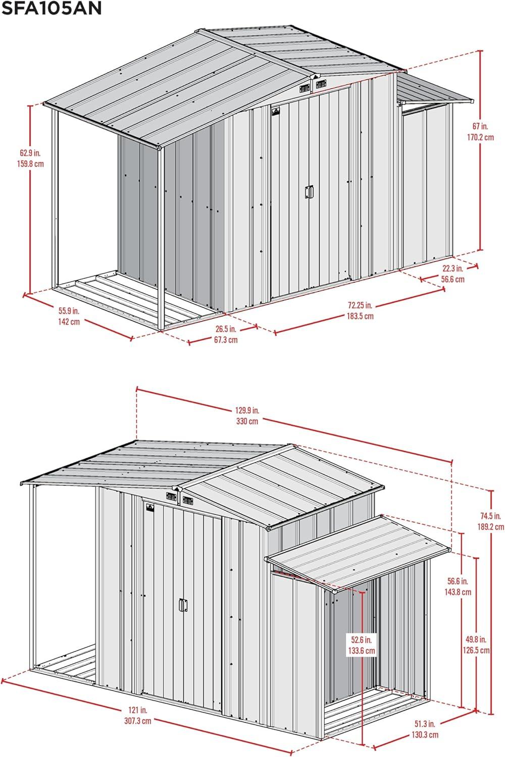 Gray 11 ft x 5 ft Steel Utility Storage Shed