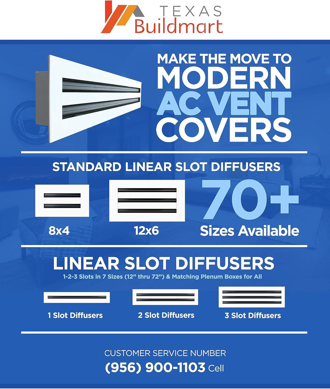 Texas Buildmart BUILDMART - 12x4 Modern AC Vent Cover - Standard Linear Slot Diffuser - Register Grille / Size: 2" H x 4" W x 12" L