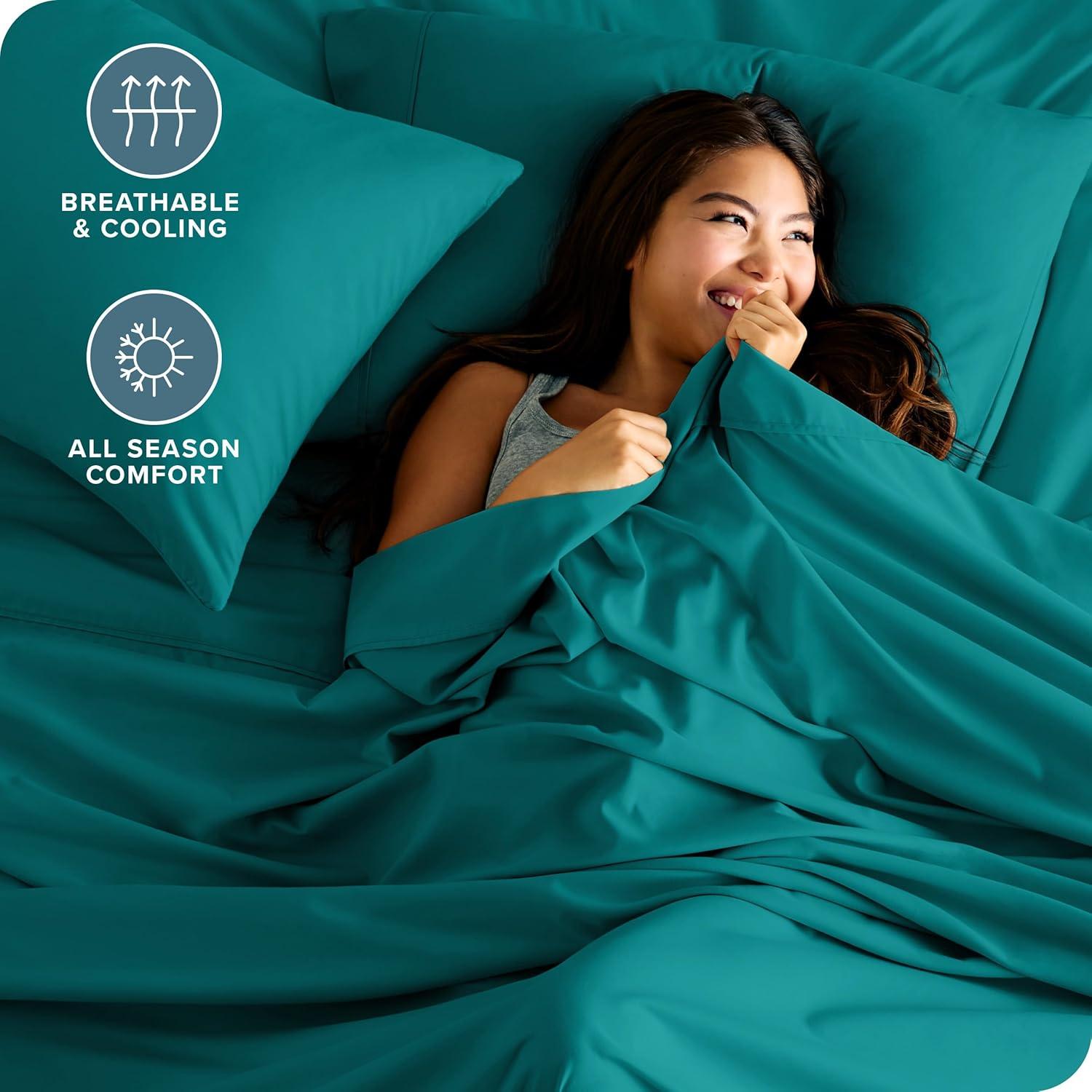 Bare Home Premium 1800 Collection 4-Piece Bed Sheet Set, Queen, Emerald