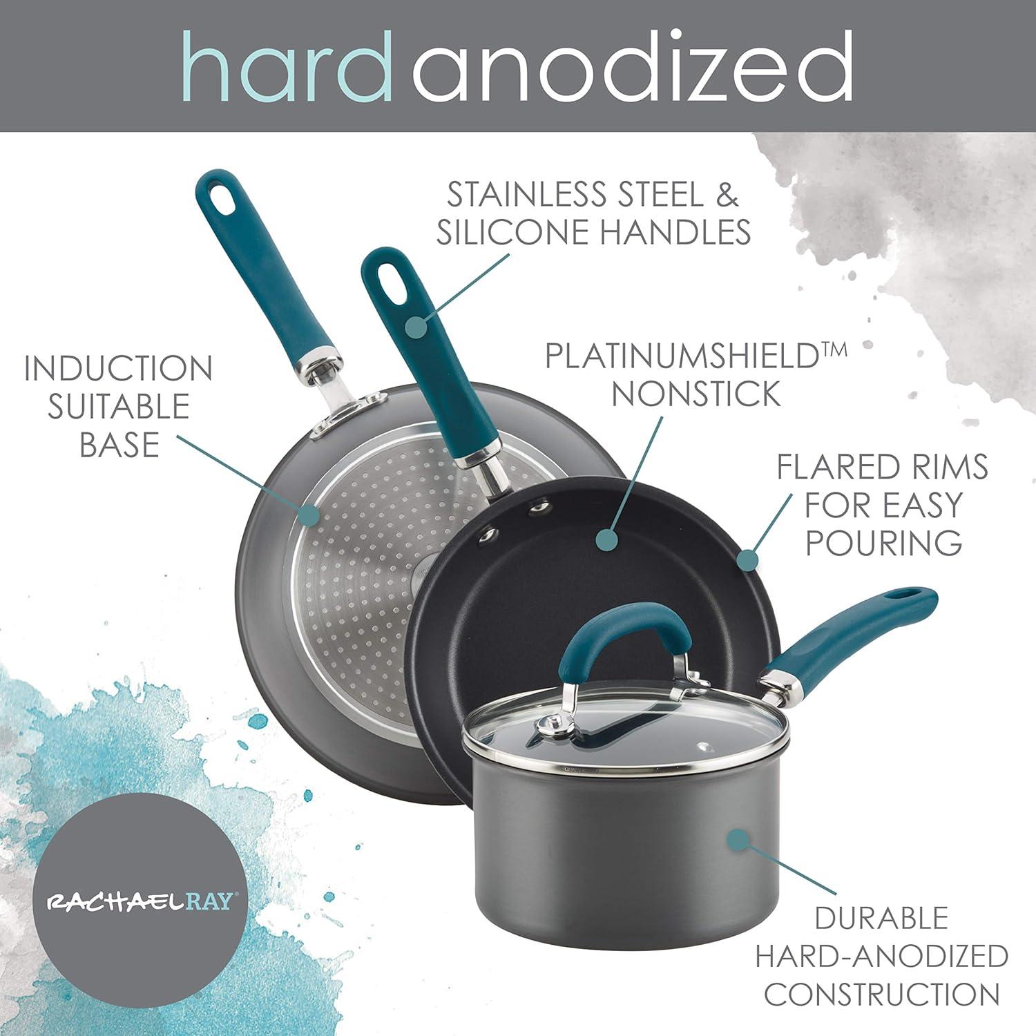 10.25" Gray Aluminum Nonstick Deep Fry Pan with Teal Handles