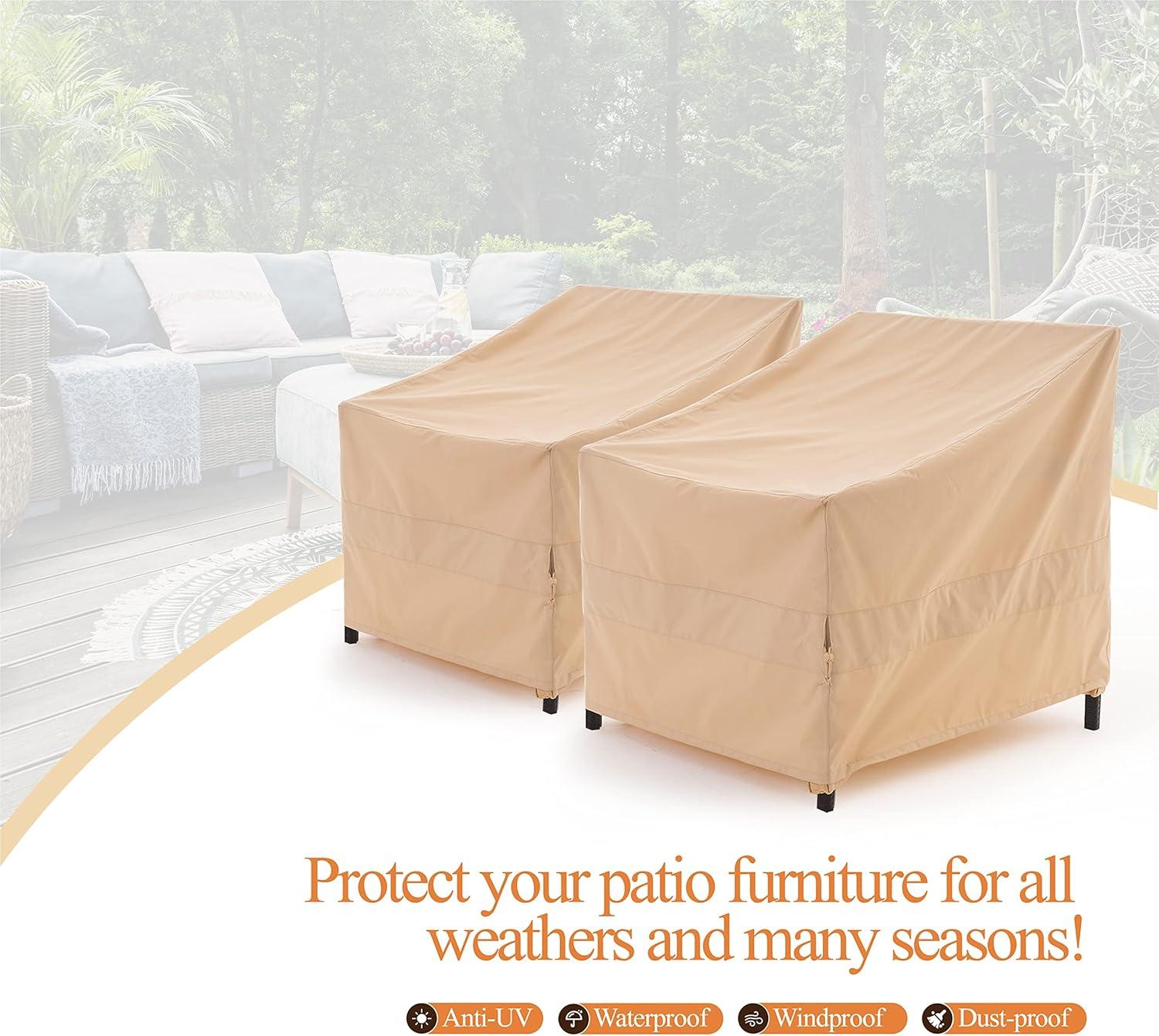 WJ-X3 Waterproof Patio Outdoor Lounge Chair Covers, 33" W x 35" D x 36" H, Biege