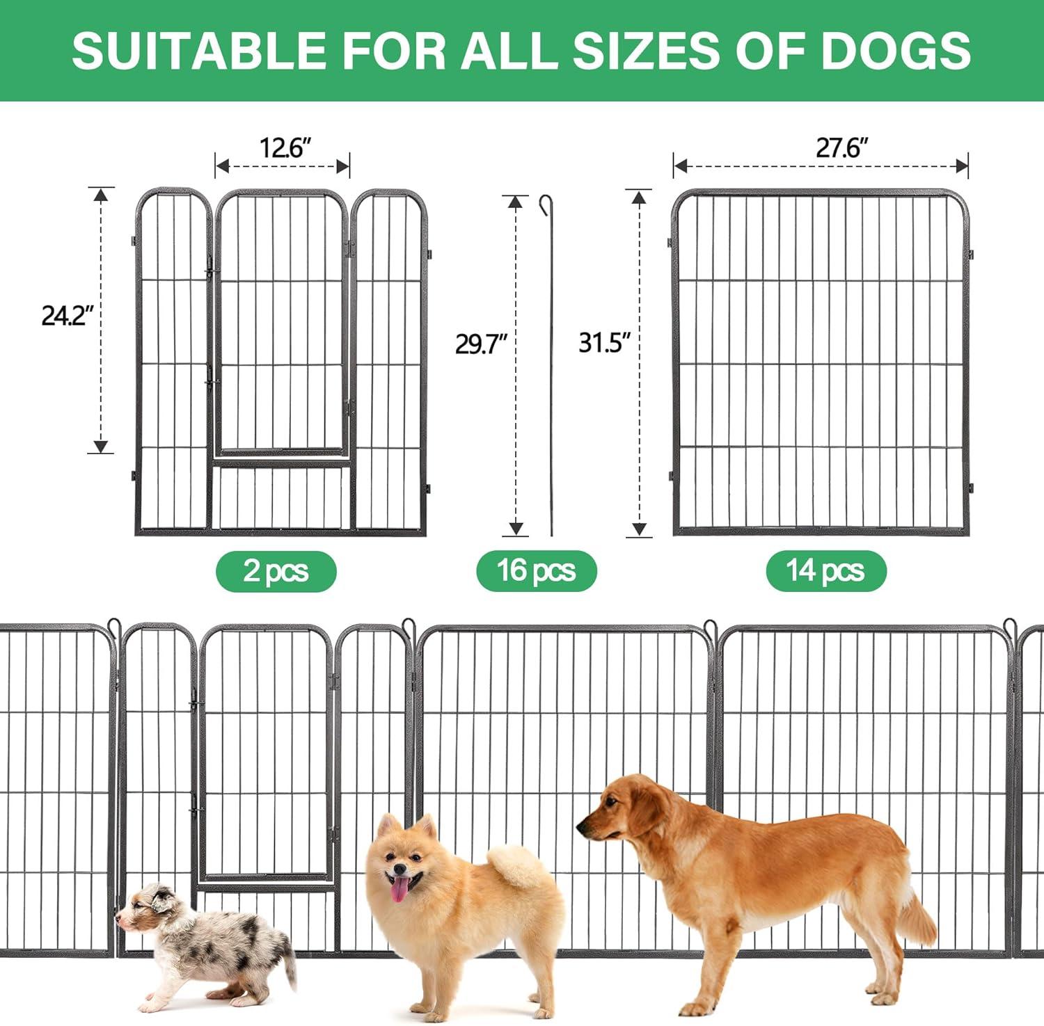 FDW Dog Playpen Pet Dog Fence 2-32 Panels  24/32/40"H Metal Dog Pen Outdoor Exercise Pen with Doors for Large/Medium /Small Dogs for RV,Camping,Yard