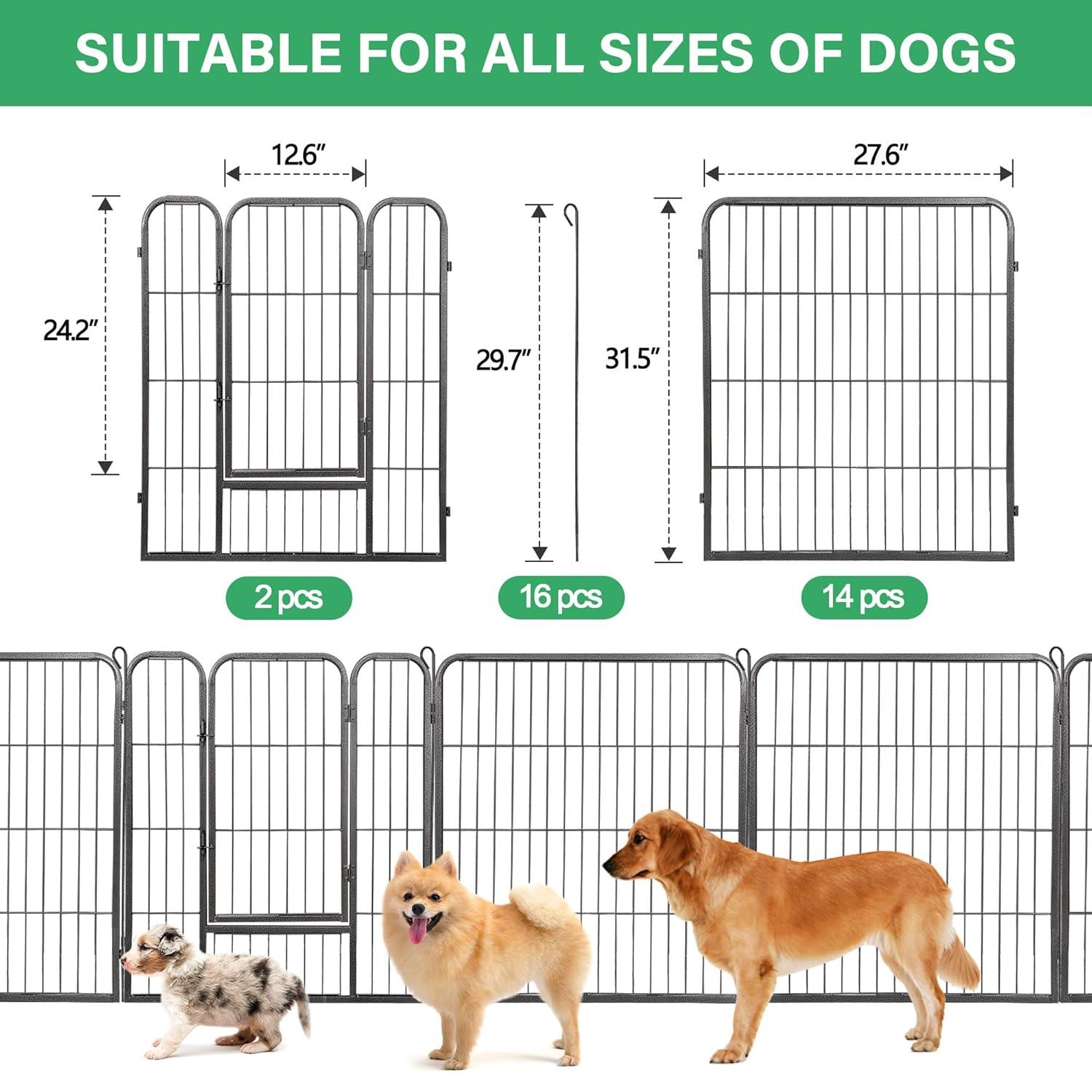 FDW Dog Playpen Pet Dog Fence 32" Height 16 Panels Metal Dog Pen Outdoor Exercise Pen with Doors for Large/Medium /Small Dogs Camping,Yard