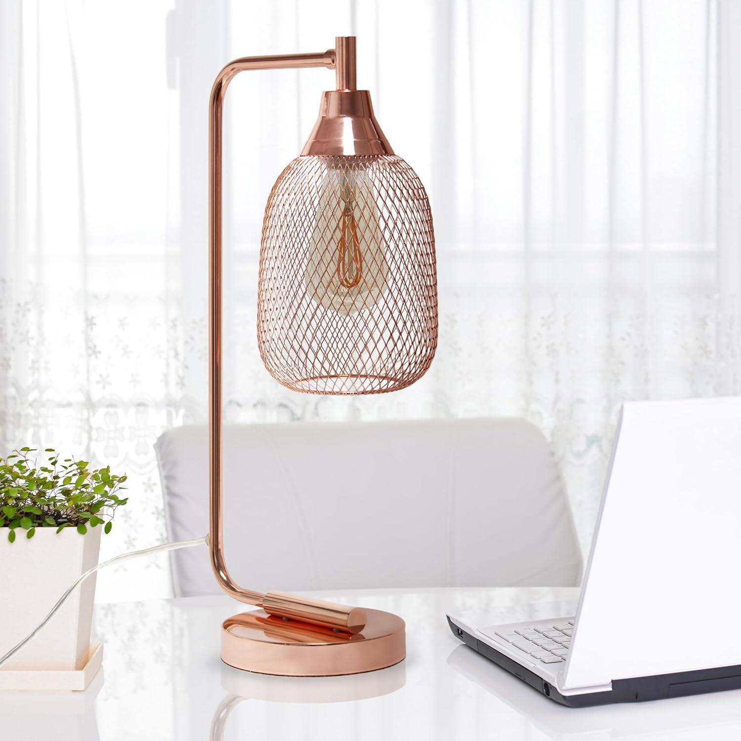 Lalia Home 19" Industrial Mesh Desk Lamp, Rose Gold