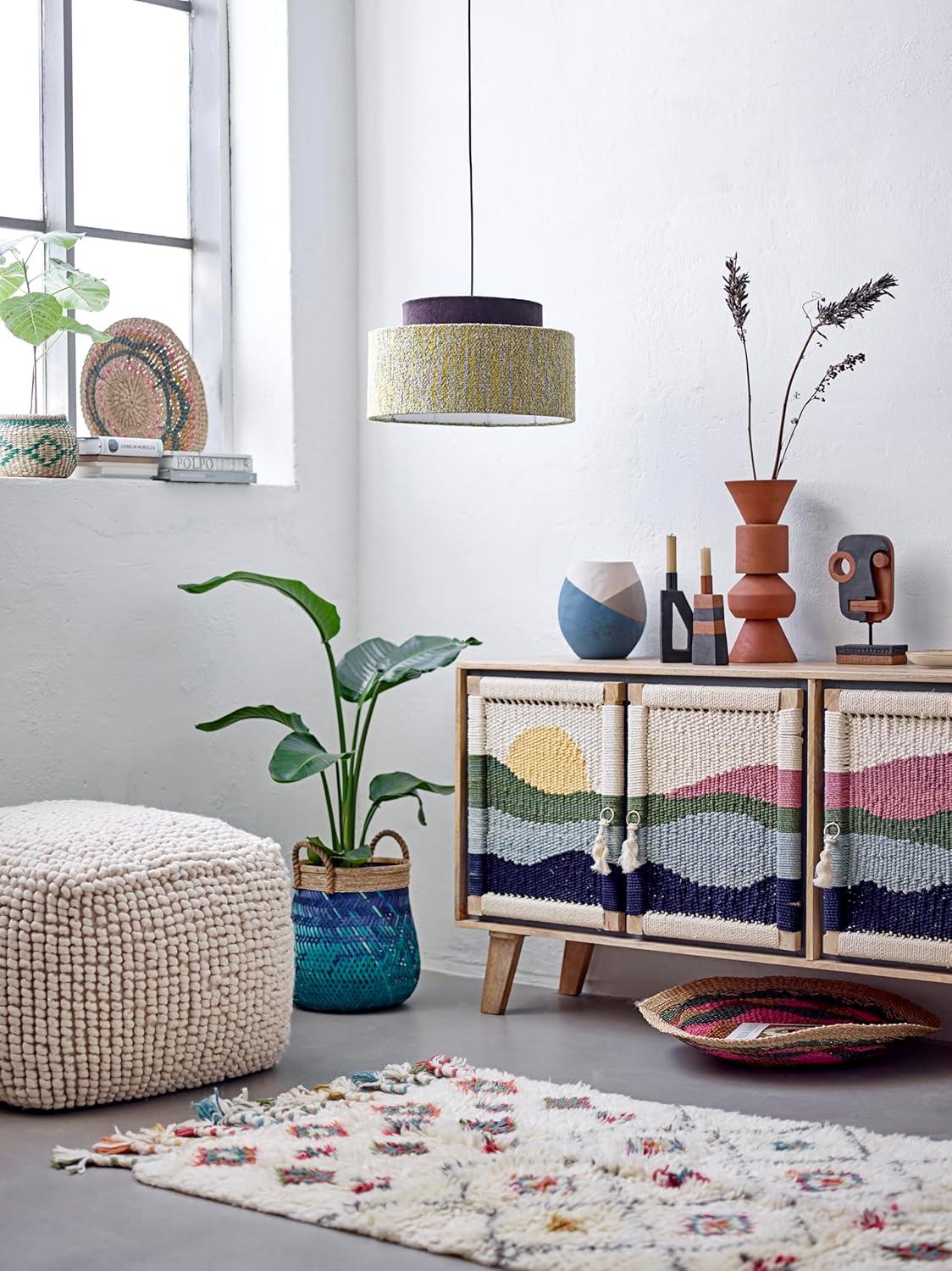 Storied Home New Zealand Square Pouf Gray: Upholstered Ottoman, Wool & Cotton Blend, No Assembly Required
