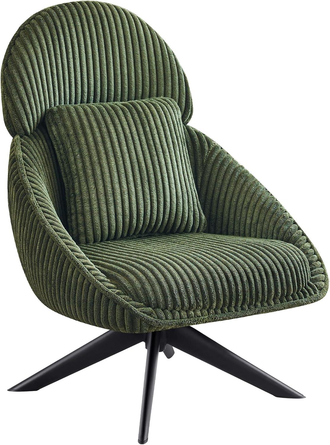 Furniliving Swivel Accent Chair with Pillow Corduroy Comfy Lounge Chair Lazy Chair for Living Room/Bedroom, Green