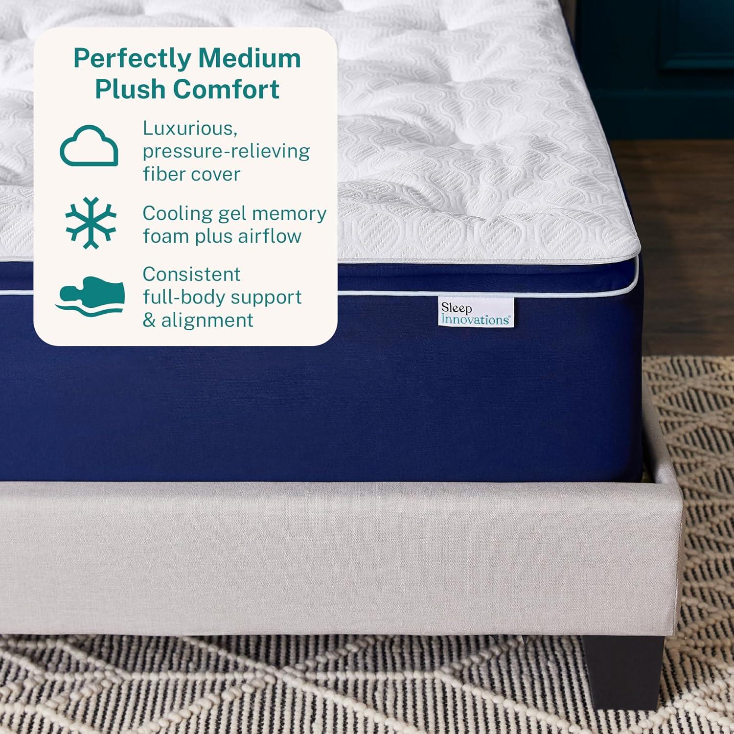 Sleep Innovations Skyler 12 Inch Cooling Gel Memory Foam Mattress with Plush Fiber Fill Pillow Top