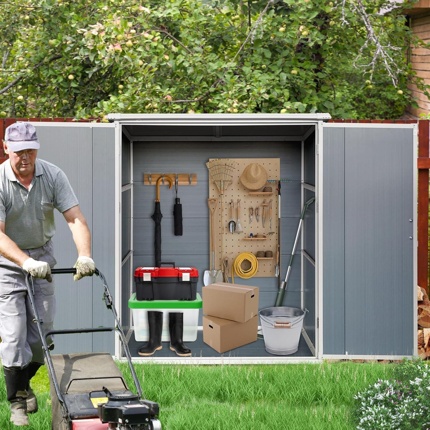 5x3ft Gray Resin Double Door Outdoor Storage Shed