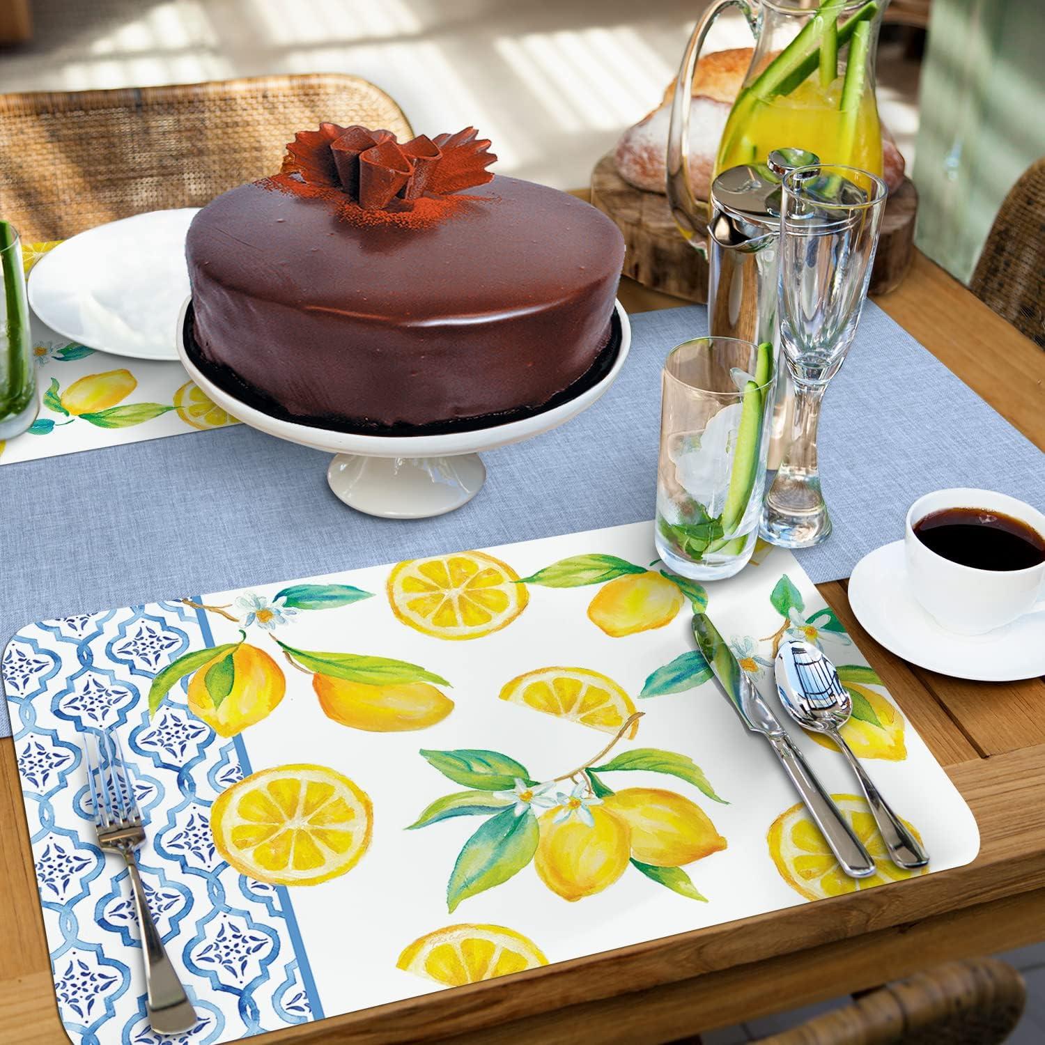 CounterArt "Lovely Lemons" 4 Pack Reversible Flexible Plastic Tabletop Placemats