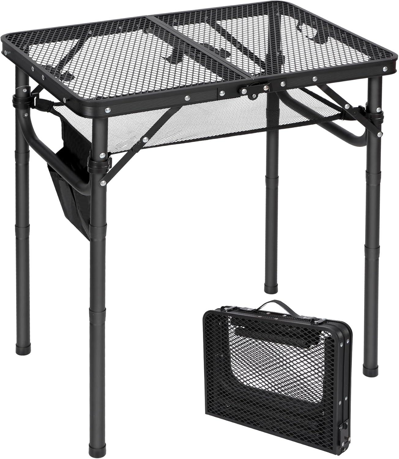 Black Adjustable Aluminum Folding Grill Table with Iron Mesh Top