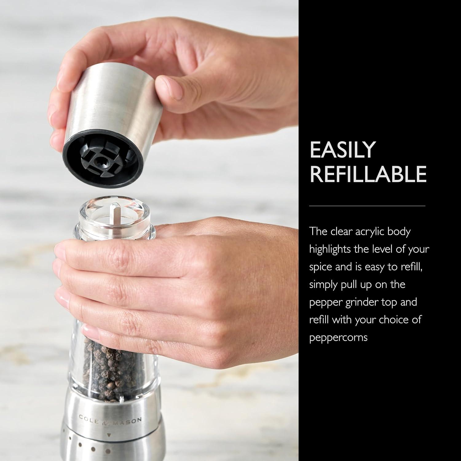 Stainless Steel and Acrylic Adjustable Pepper Grinder