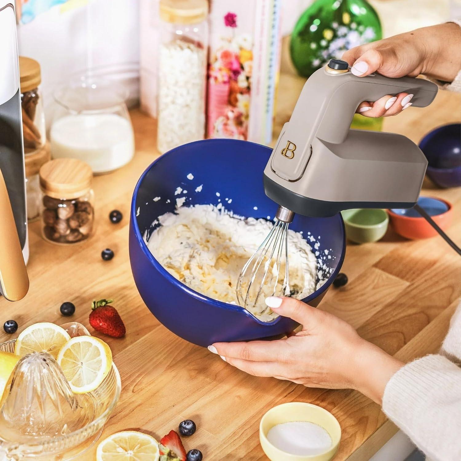 Beautiful 6-Speed Electric Hand Mixer, Porcini Taupe by Drew Barrymore