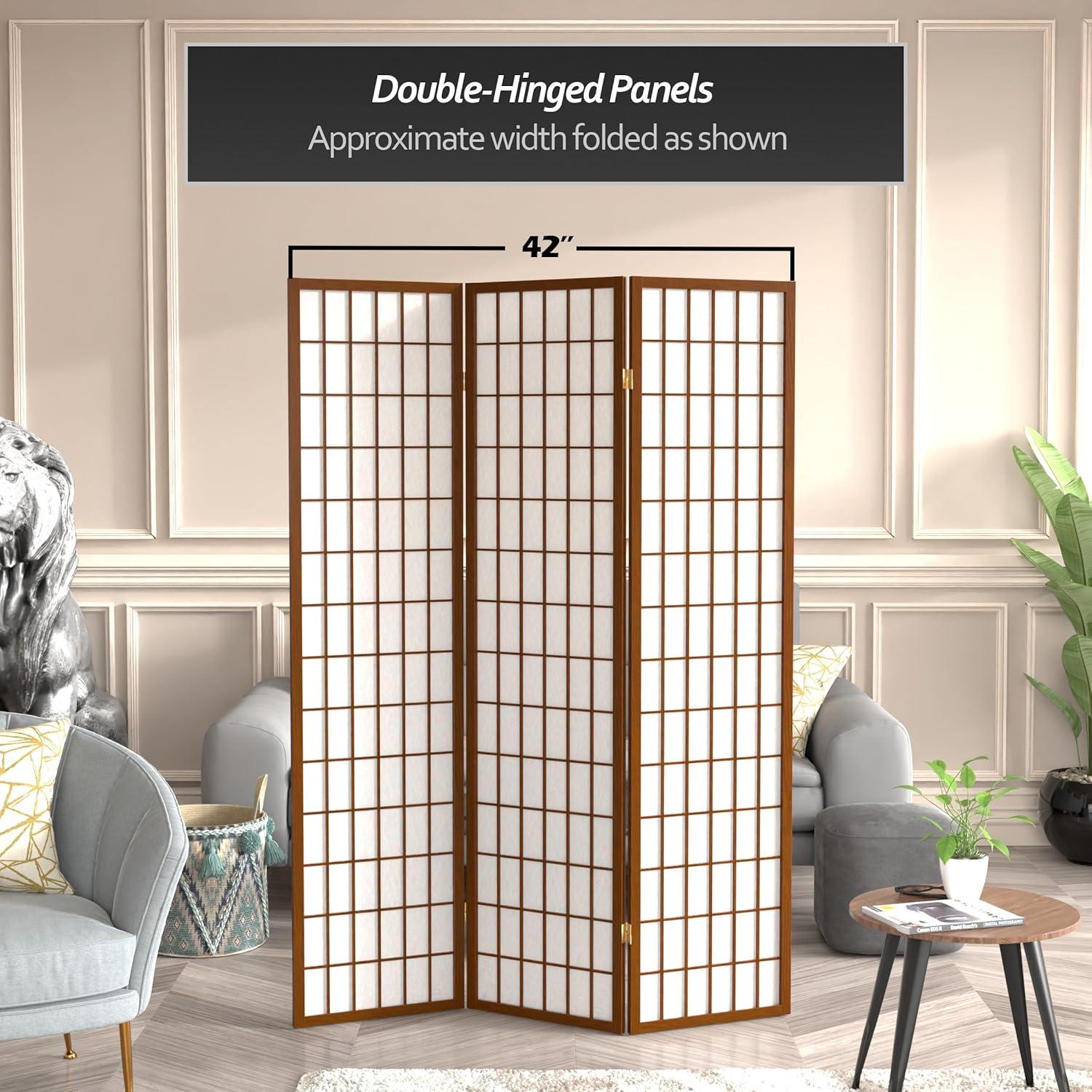 Oriental Furniture 6 ft. Tall Window Pane Shoji Screen - Walnut - 3 Panel