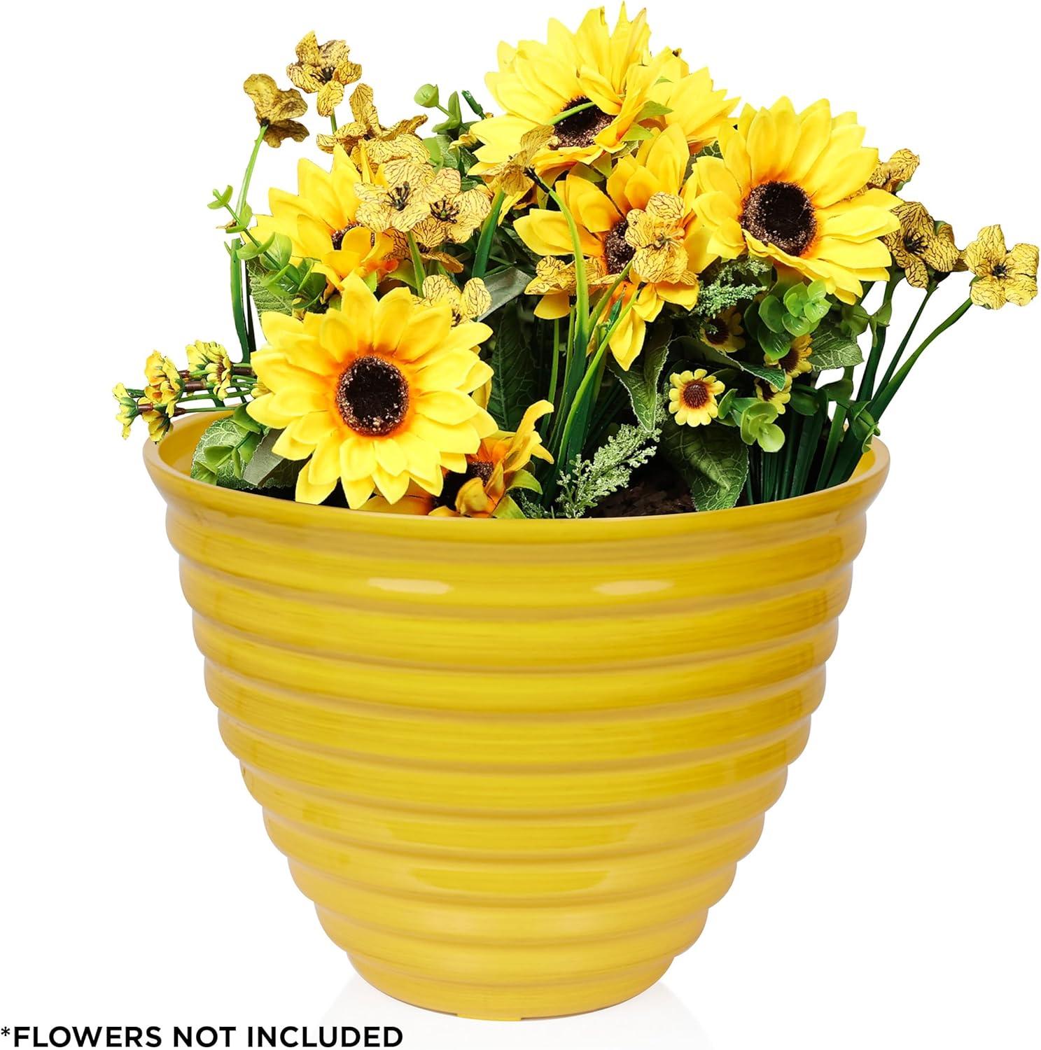 Alpine Corporation 16" Yellow Glazed Planter