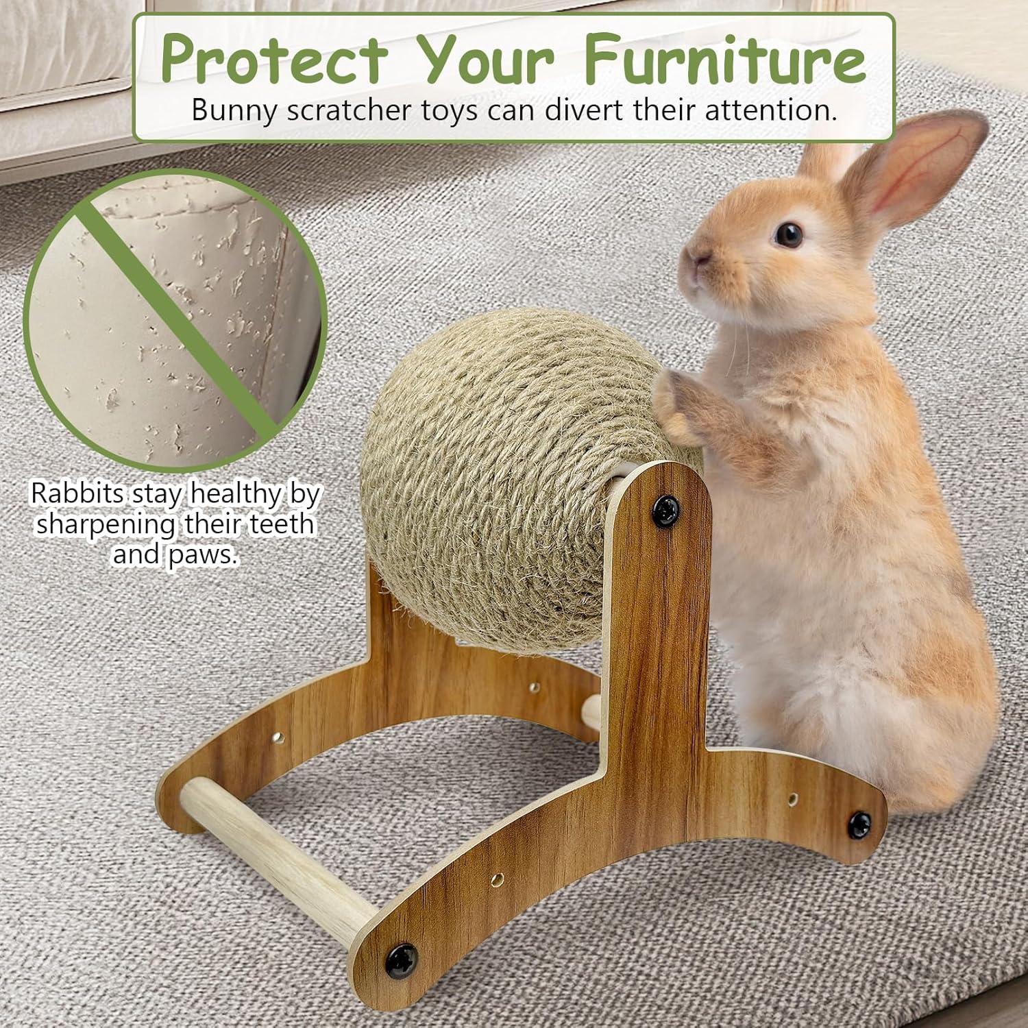 Rabbit Scratch Toy, Natural Sisal Rabbit Scratching Ball With Cardboard Pad 2-In-1 Bunny Claw Scratcher Interactive Toys Nail Scratching Post For Indoor Pets Kittens Ferrets Small Animals