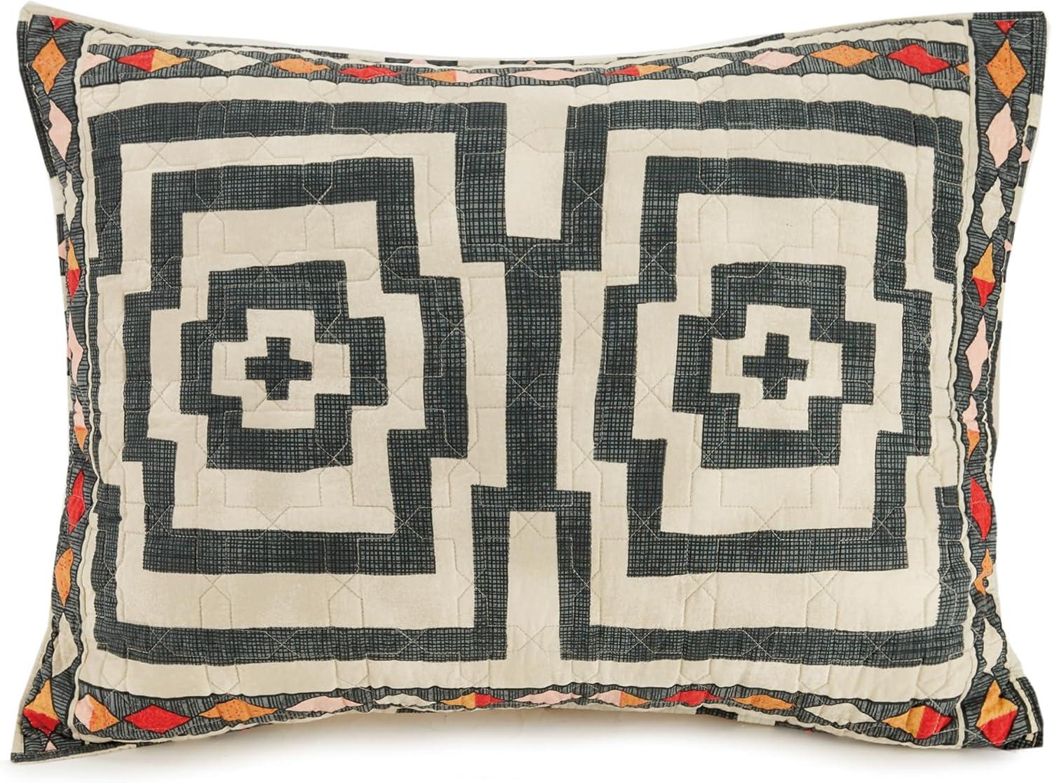 Jungalow 2pc Twin/Twin Extra Long Hypnotic Quilt Set Black: Bohemian Style, Cotton Weave, Includes Sham