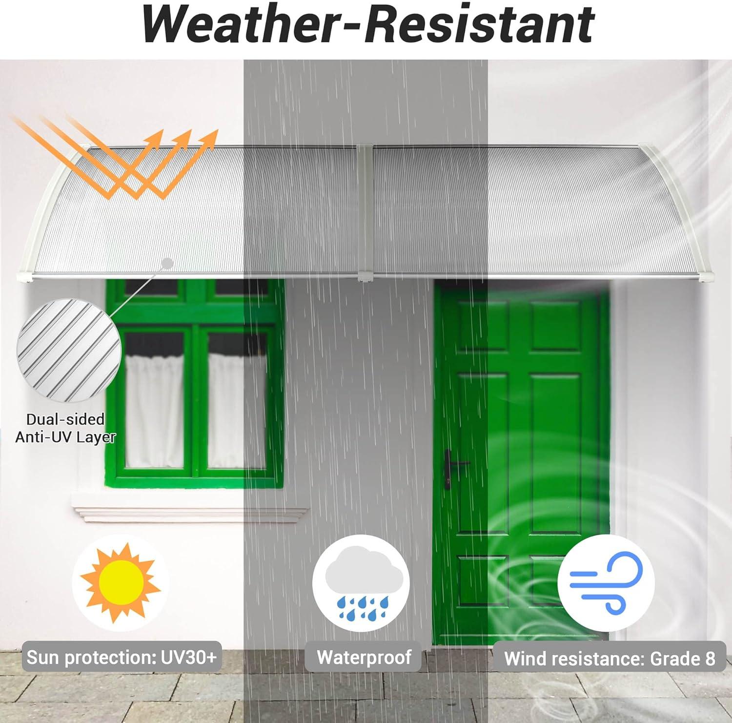 80"x40" White Polycarbonate Door Window Awning with UV Protection