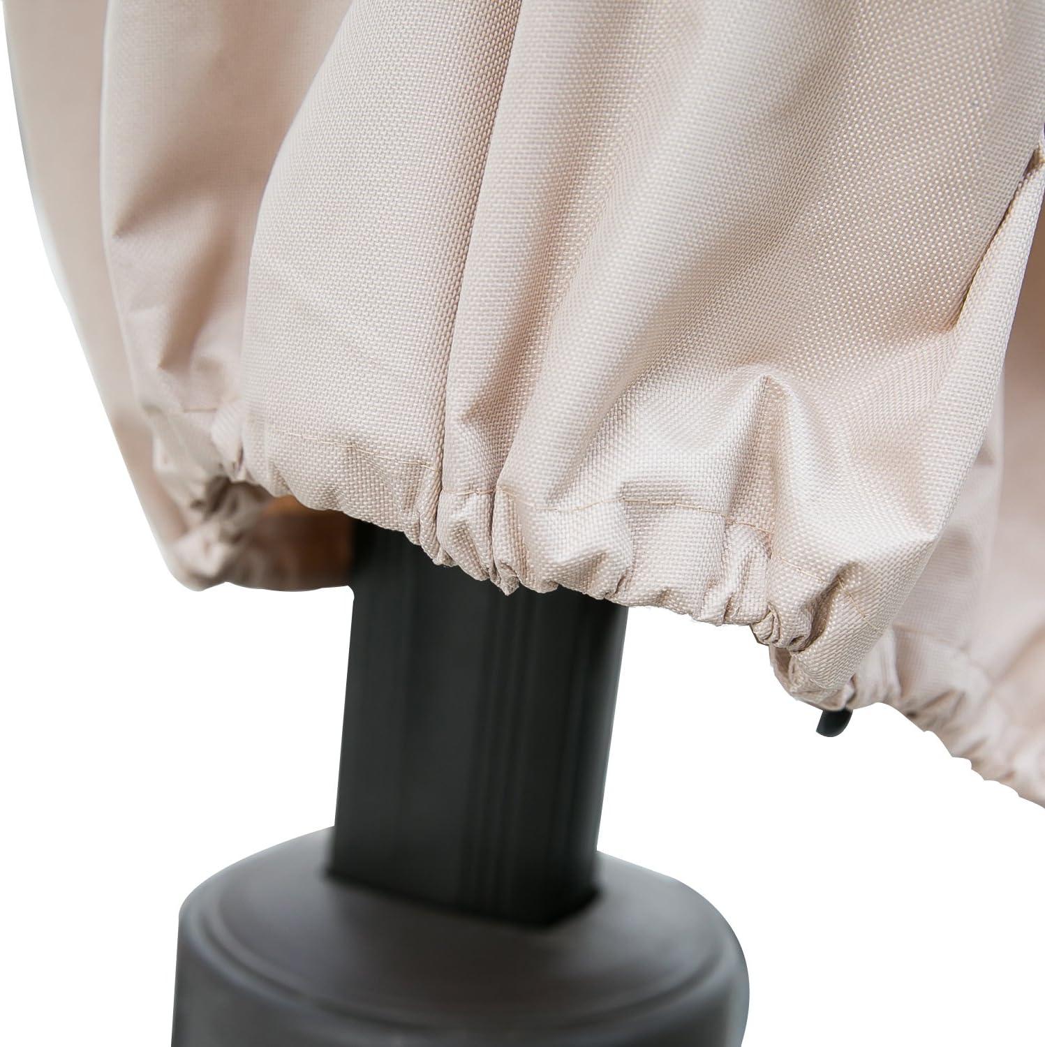 Beige Waterproof Patio Umbrella Cover with Zipper and Rod