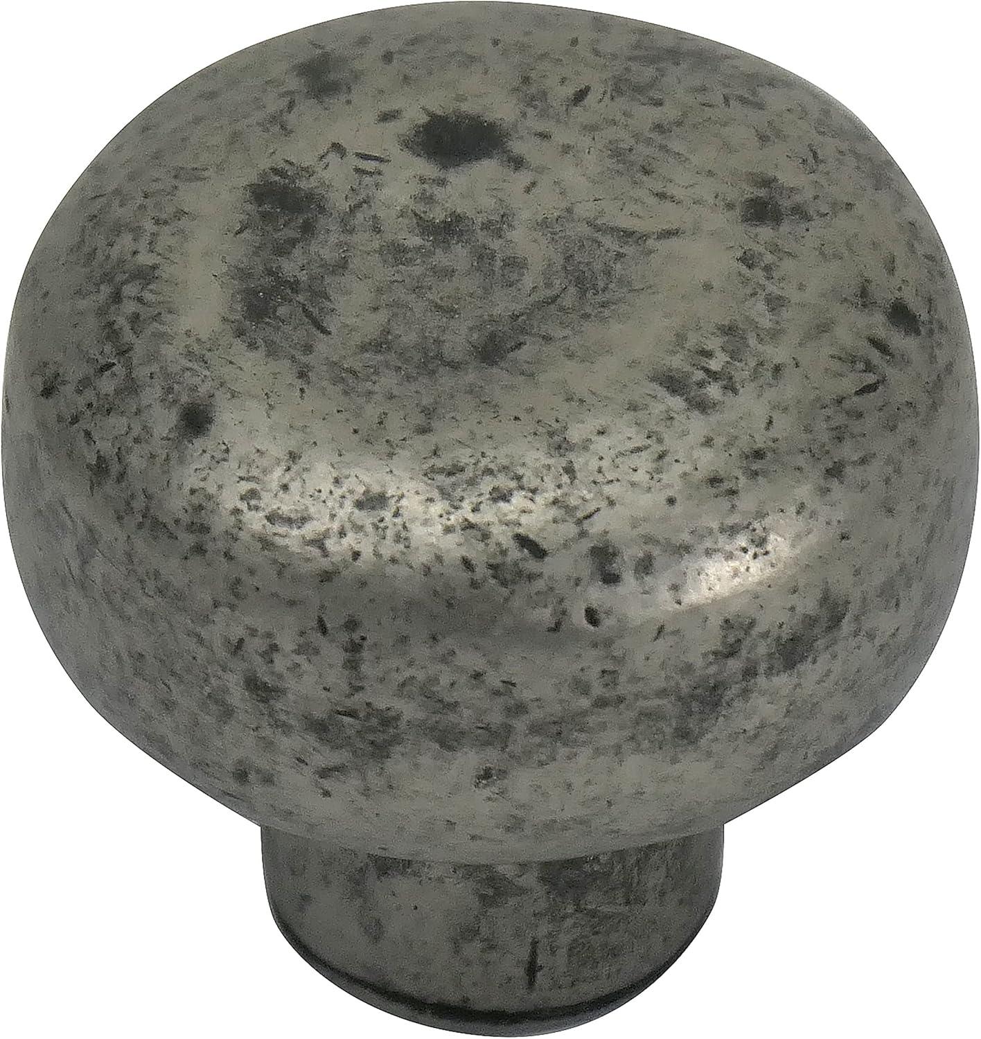 Distressed Pewter Round Metal Cabinet Knob with Mounting Hardware