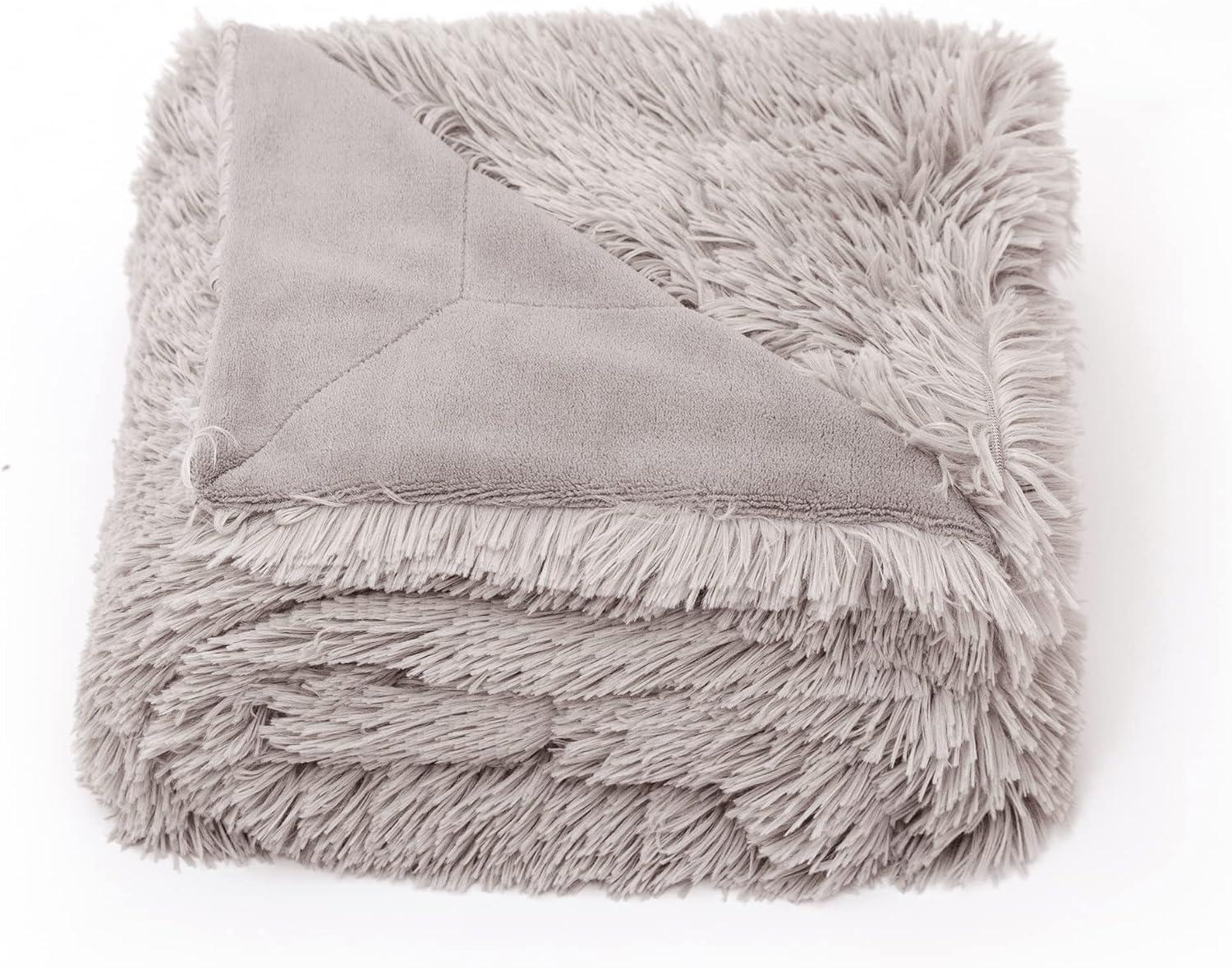 Cheer Collection Long Shaggy Hair Throw Blanket - Silver (60" x 70")