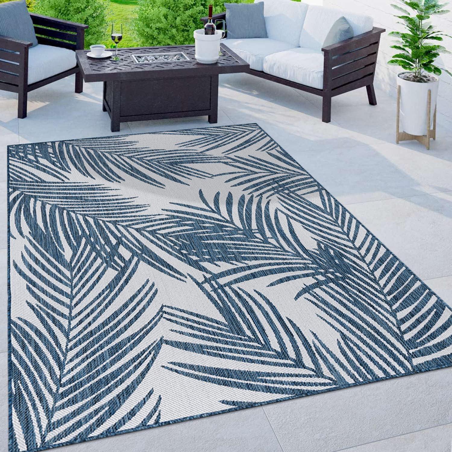 World Rug Gallery Contemporary Distressed Leaves Textured Flat Weave Indoor/Outdoor Area Rug - NAVY 7'10"X10'