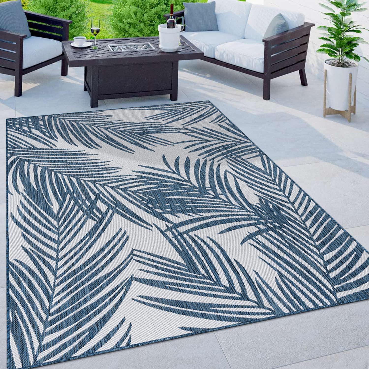 World Rug Gallery Contemporary Distressed Leaves Textured Flat Weave Indoor/Outdoor Area Rug - NAVY 7'10"X10'