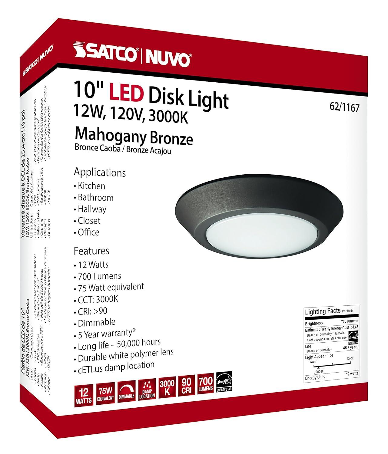 62/1167-Nuvo Lighting-12W 3000K 1 LED Flush Mount-9.84 Inches Wide by 1.41 Inches High-Mahogany Bronze Finish
