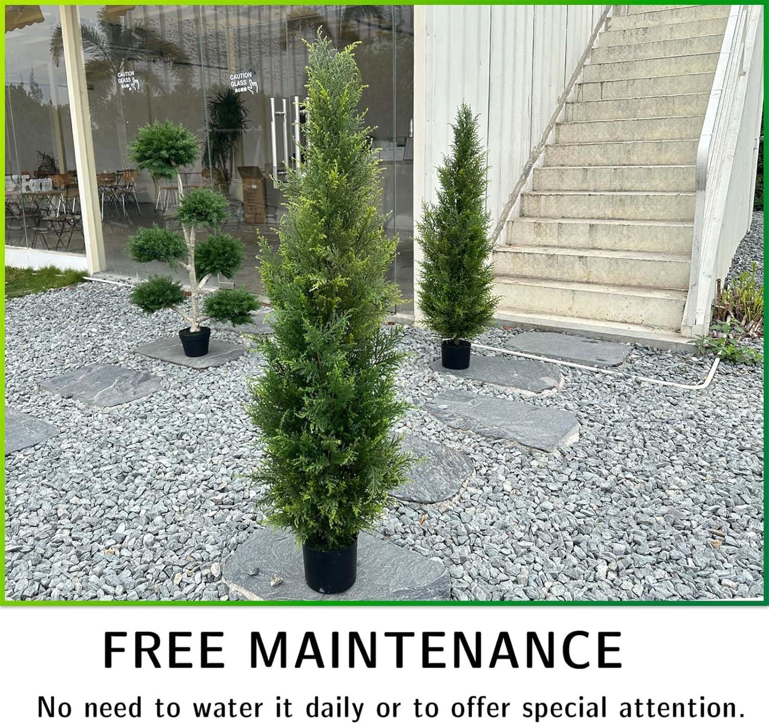 2 Pack 5 ft Artificial Cedar Tree UV Rated , Artificial Christmas Topiary Tree, Pre-Potted Plants for Indoor Outdoor Housewarming Gift Home Decor, DR.Planzen